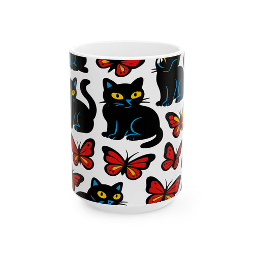 Bold Cats And Butterflies Full Wrap Coffee Mug | Cats Gift | Ceramic Mug
