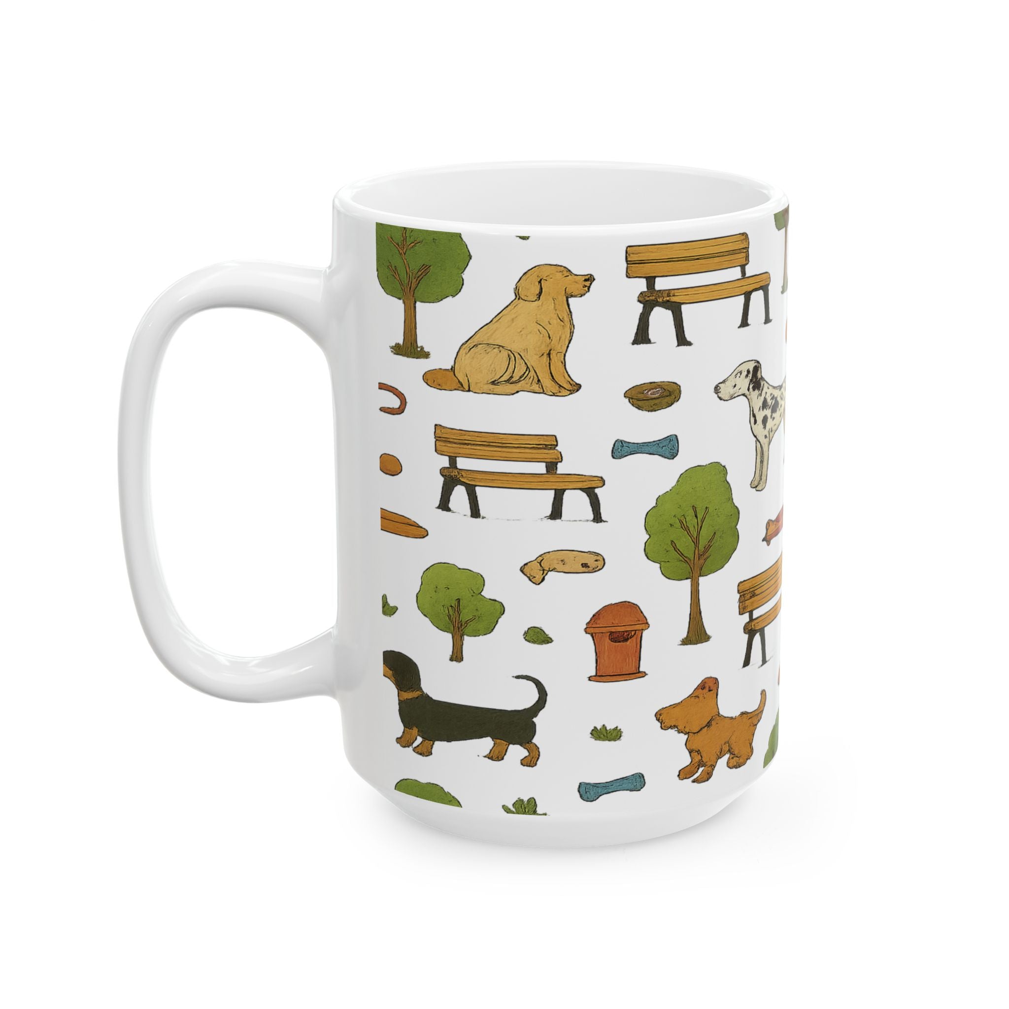Botanical Dogs At Park Full Wrap Coffee Mug | Dogs Gift | Ceramic Mug