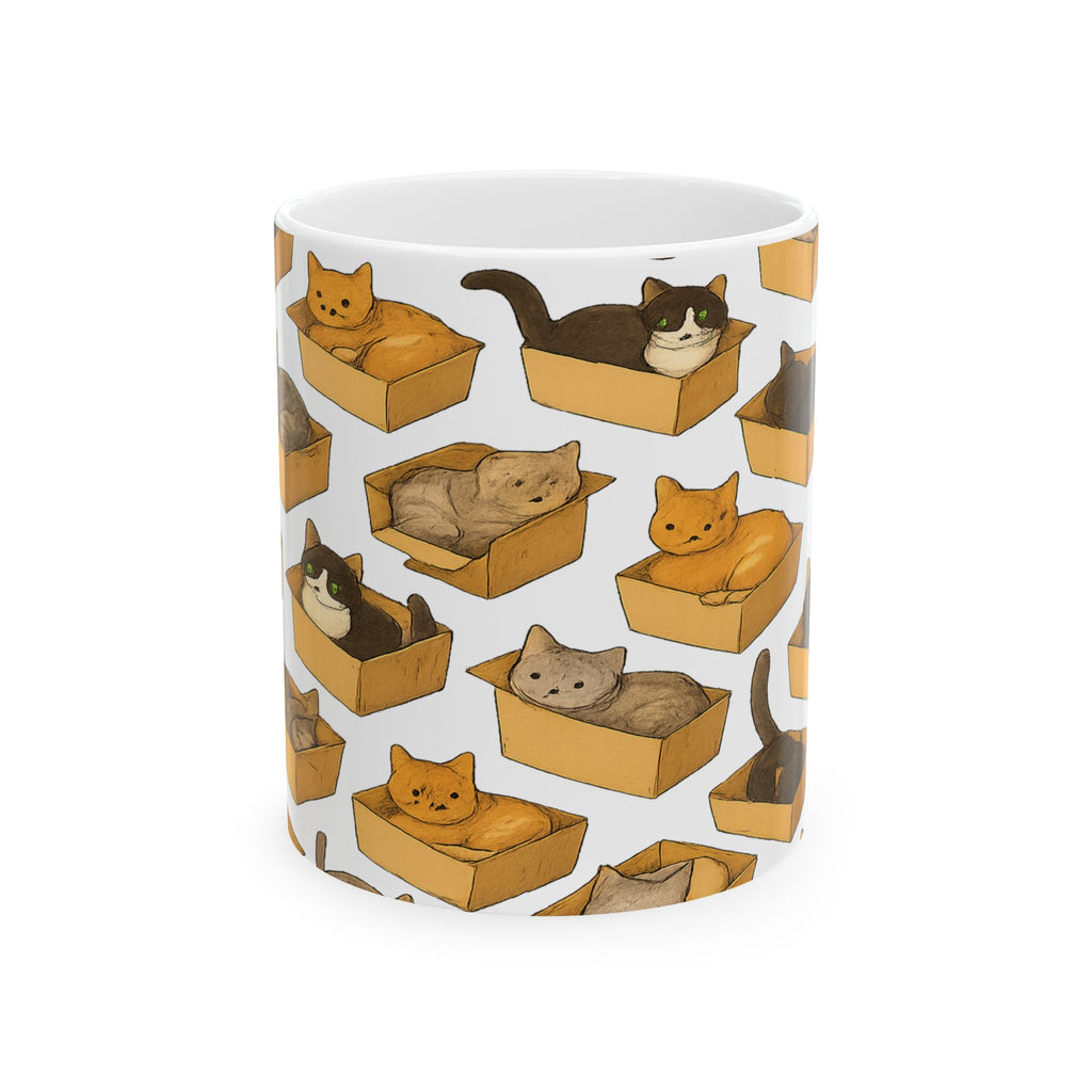 Botanical Cats In Boxes Full Wrap Coffee Mug | Cats Gift | Ceramic Mug