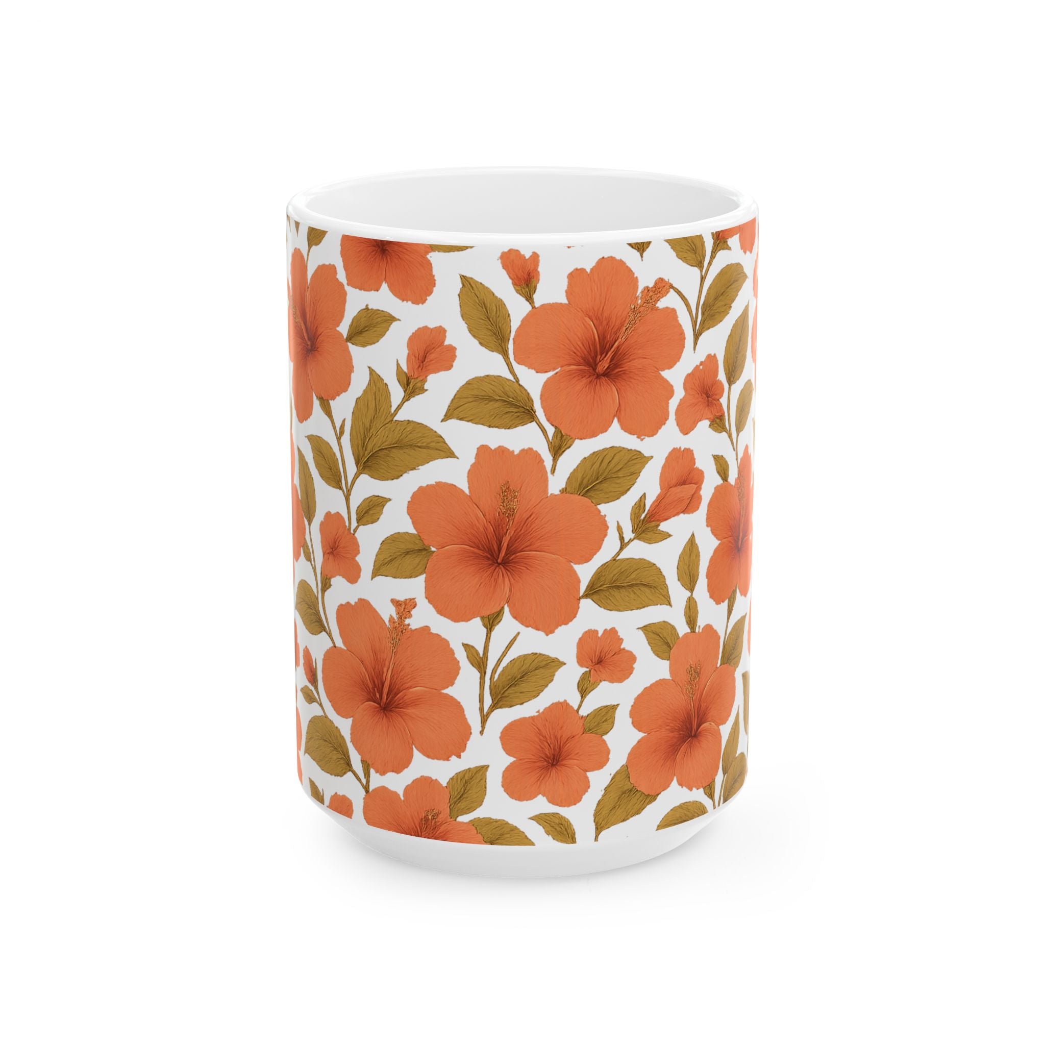 Vintage Hibiscus Tropical Full Wrap Coffee Mug | Flowers Gift | Ceramic Mug