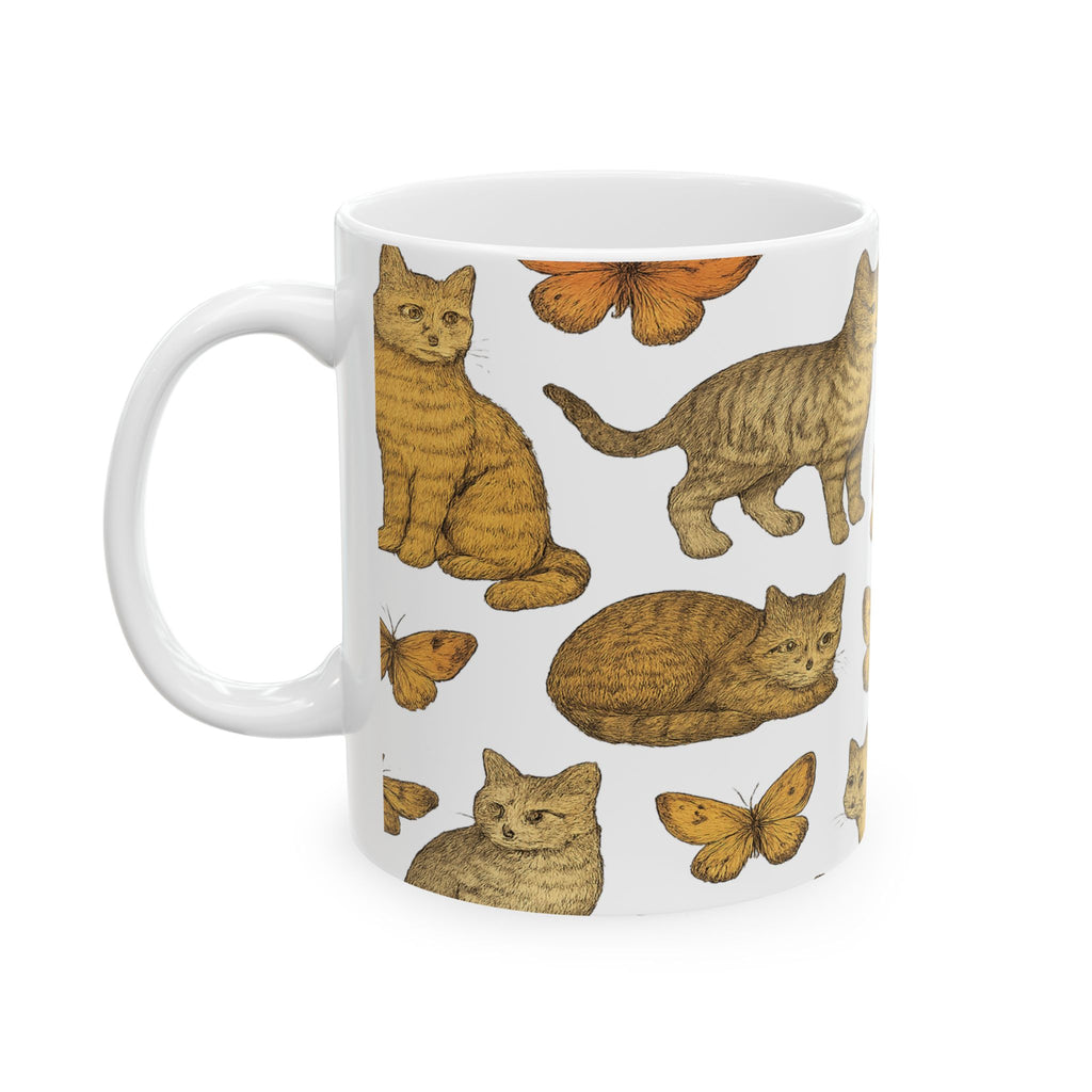 Botanical Cats And Butterflies Full Wrap Coffee Mug | Cats Gift | Ceramic Mug