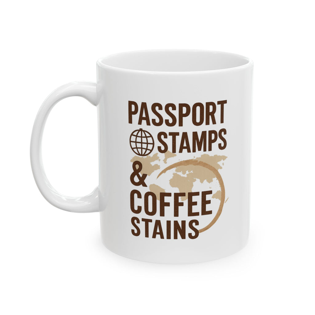Travel Addict Passport Stamps And Coffee Stains Coffee Mug | Coffee Lover Gift | Ceramic Mug