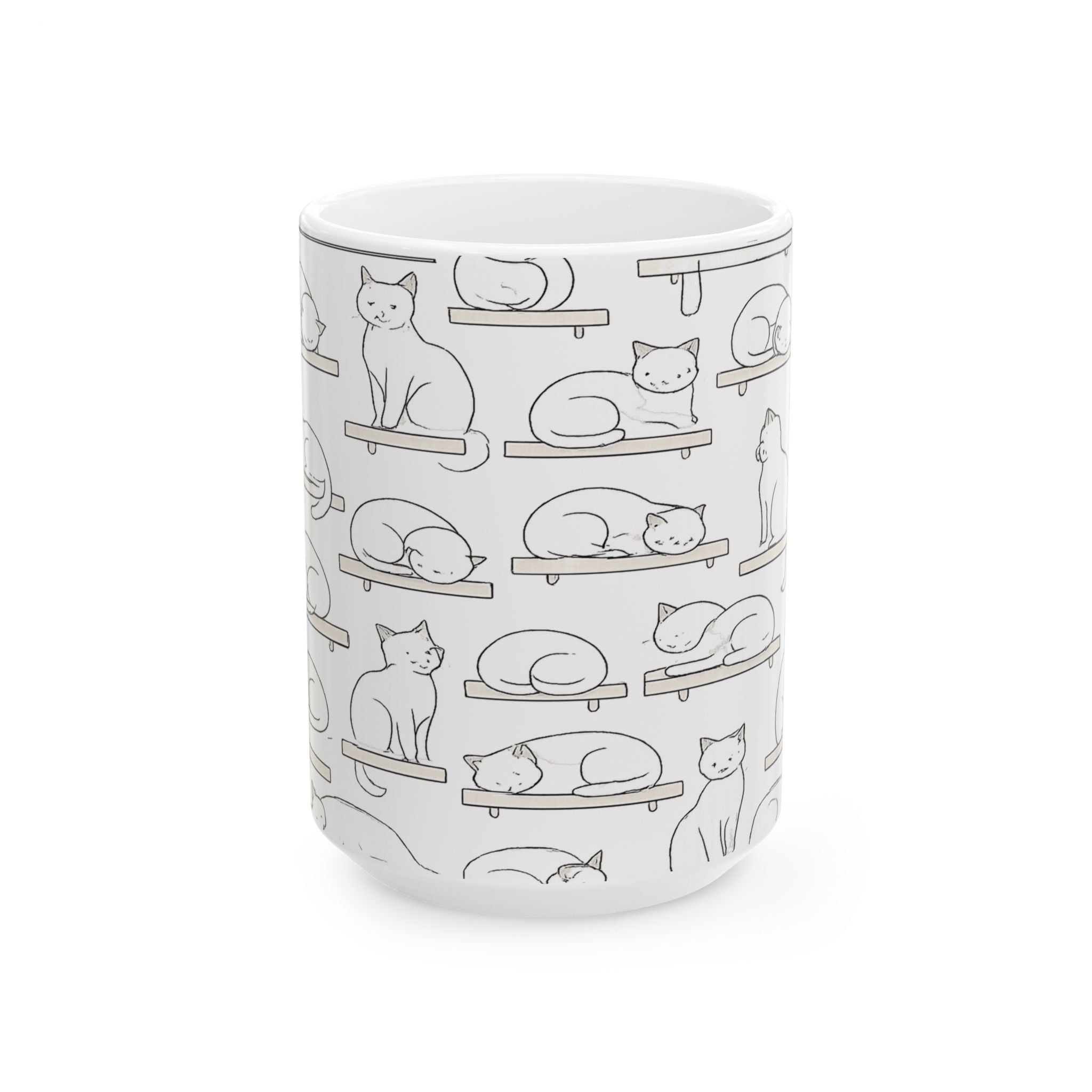 Delicate Cats On Shelves Full Wrap Coffee Mug | Cats Gift | Ceramic Mug