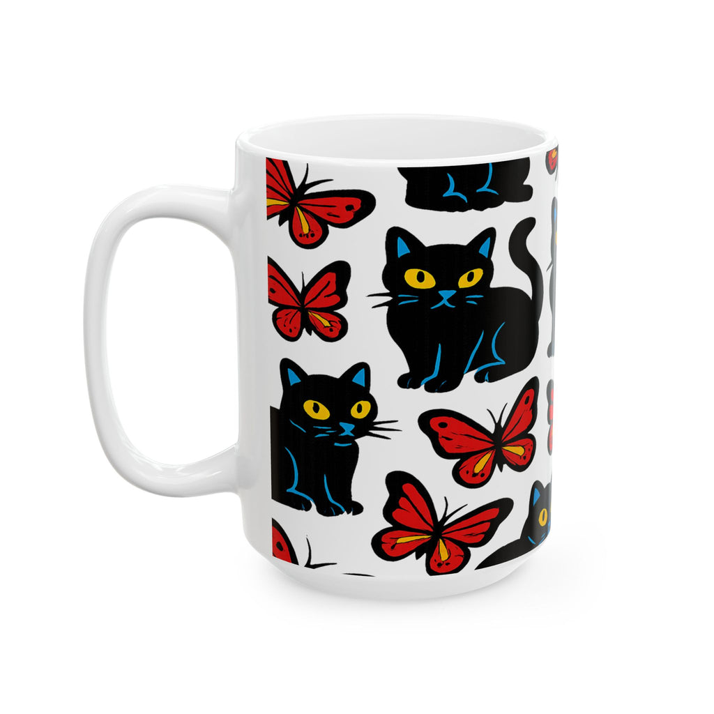 Bold Cats And Butterflies Full Wrap Coffee Mug | Cats Gift | Ceramic Mug