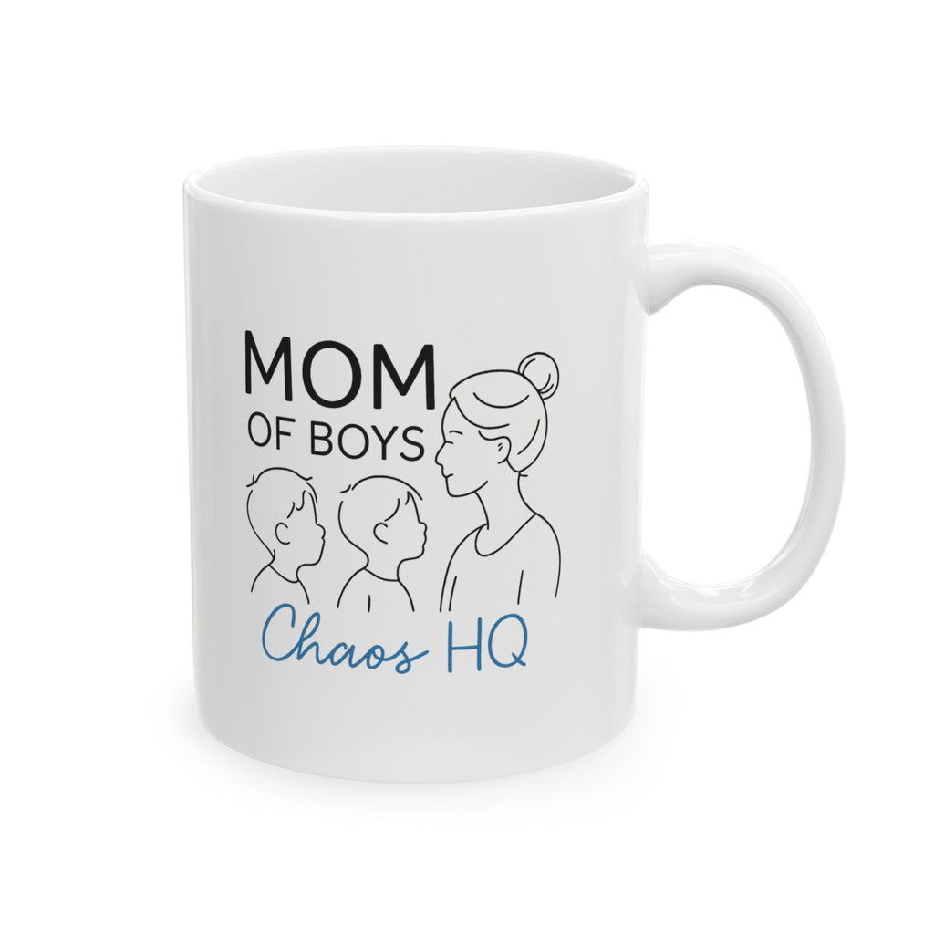 Mom Of Boys Running On Coffee And Chaos Coffee Mug | Boy Mom Humor | Ceramic Mug