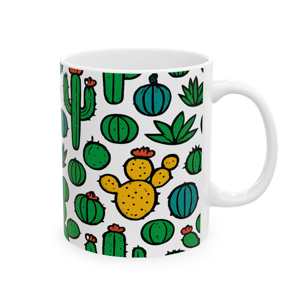 Bold Mixed Cactus Collection Full Wrap Coffee Mug | Cactus Gift | Ceramic Mug