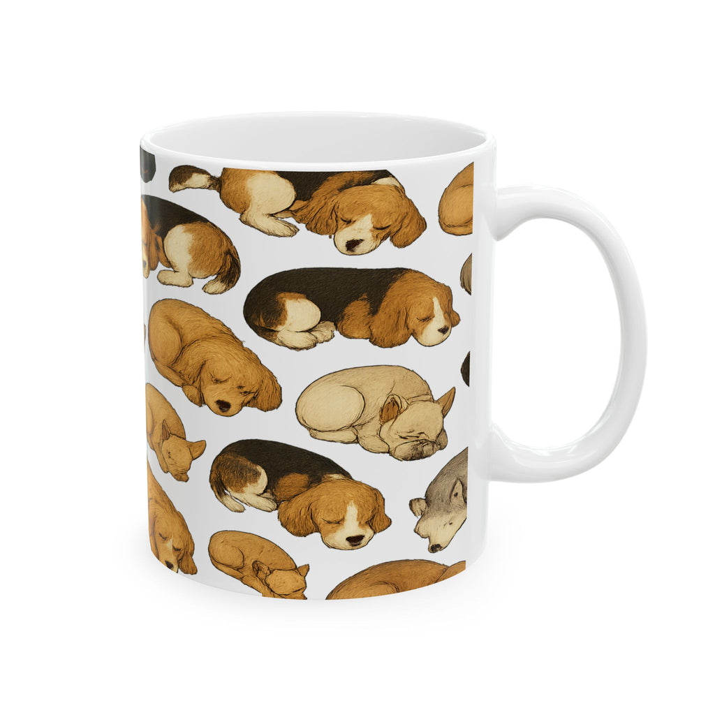 Botanical Sleeping Dogs Full Wrap Coffee Mug | Dogs Gift | Ceramic Mug