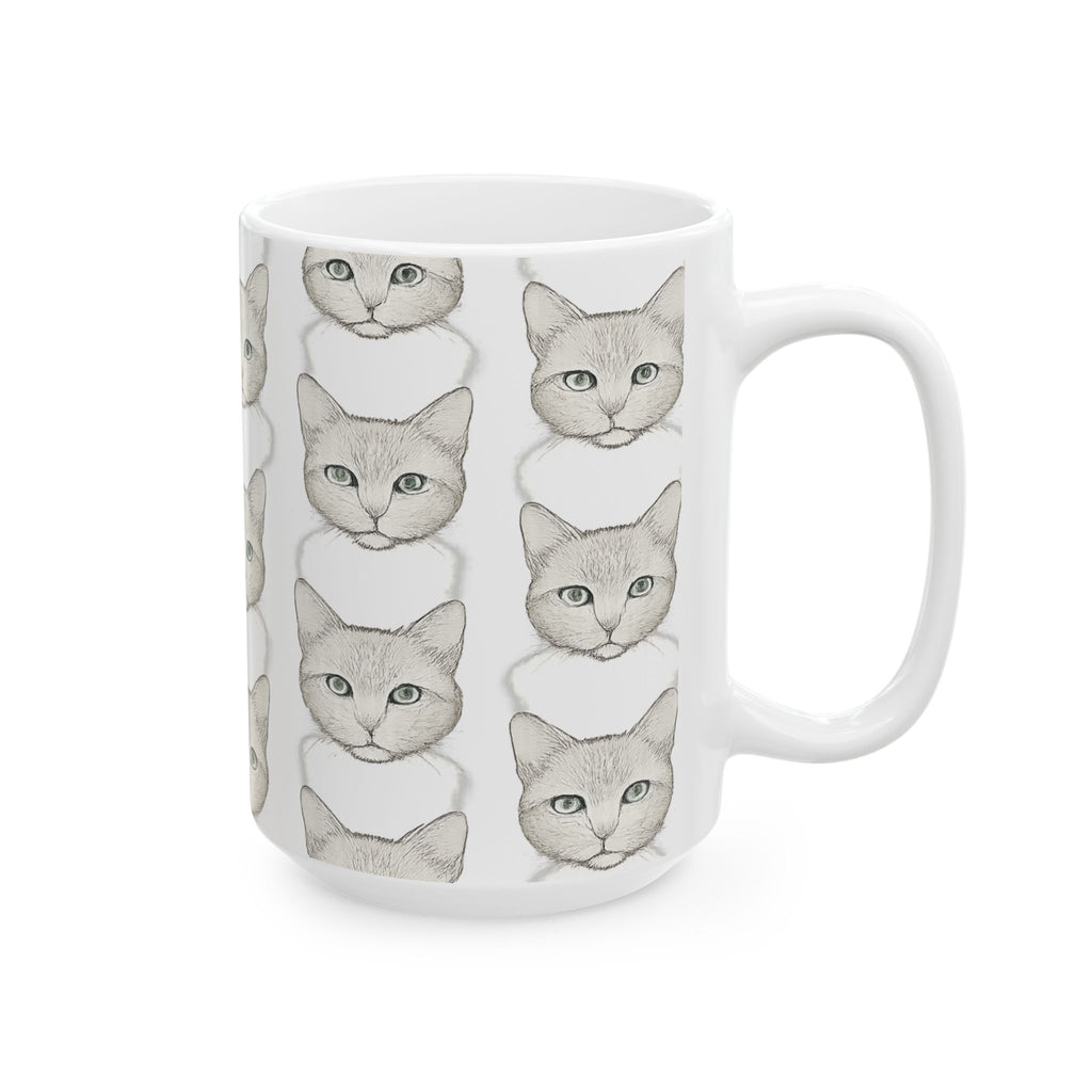Delicate Cat Faces Full Wrap Coffee Mug | Cats Gift | Ceramic Mug