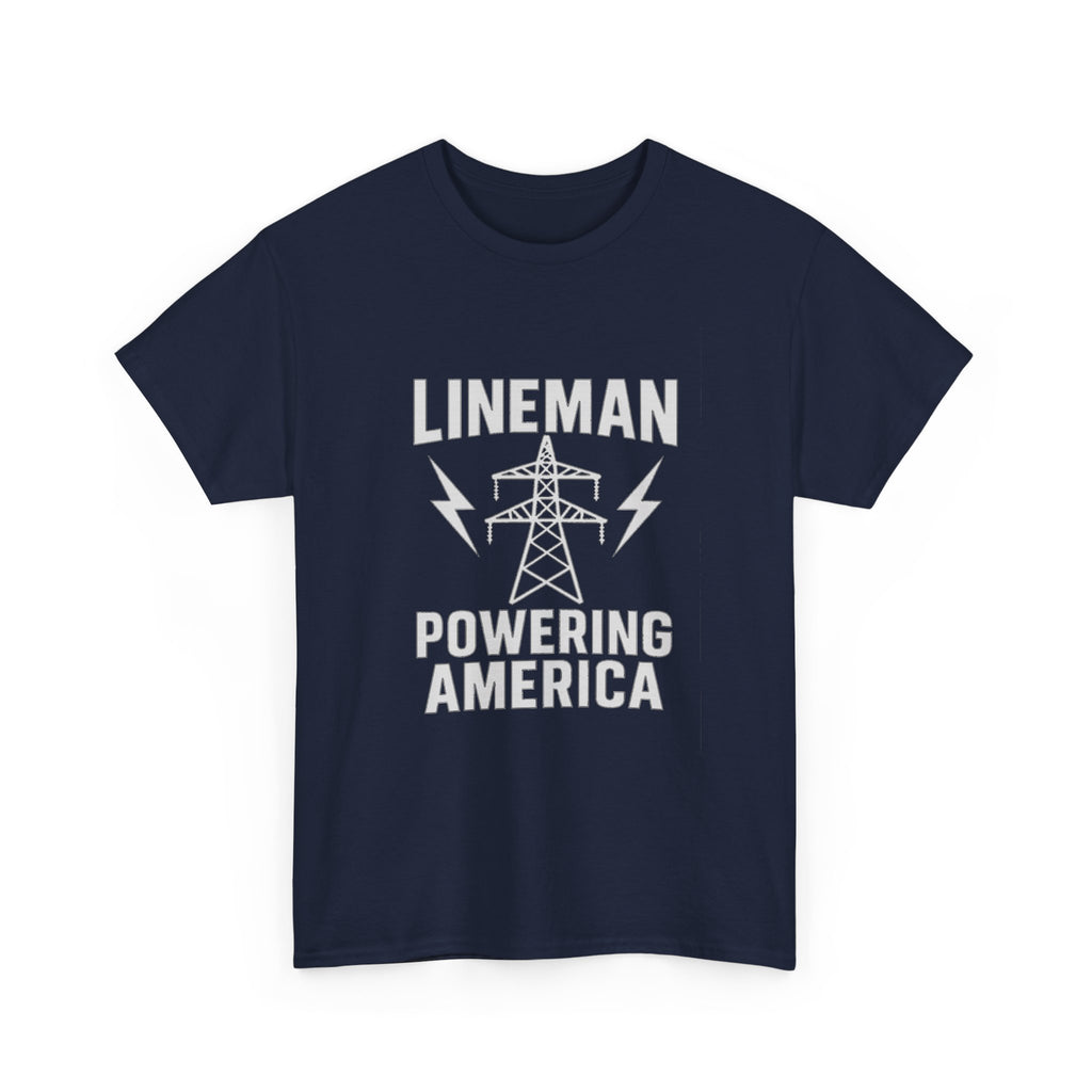 Lineman Powering America Electrician T-Shirt | Unique Gift | Graphic Tee