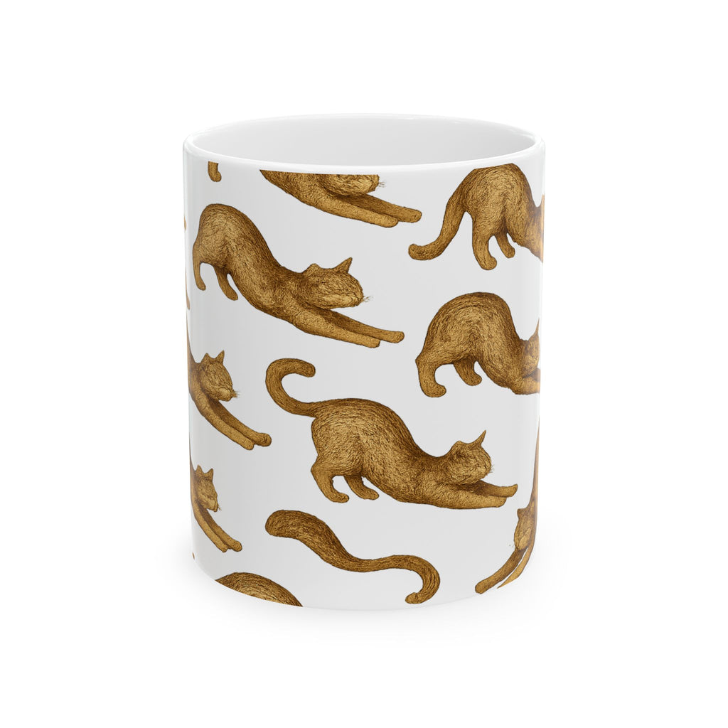 Vintage Stretching Cats Full Wrap Coffee Mug | Cats Gift | Ceramic Mug