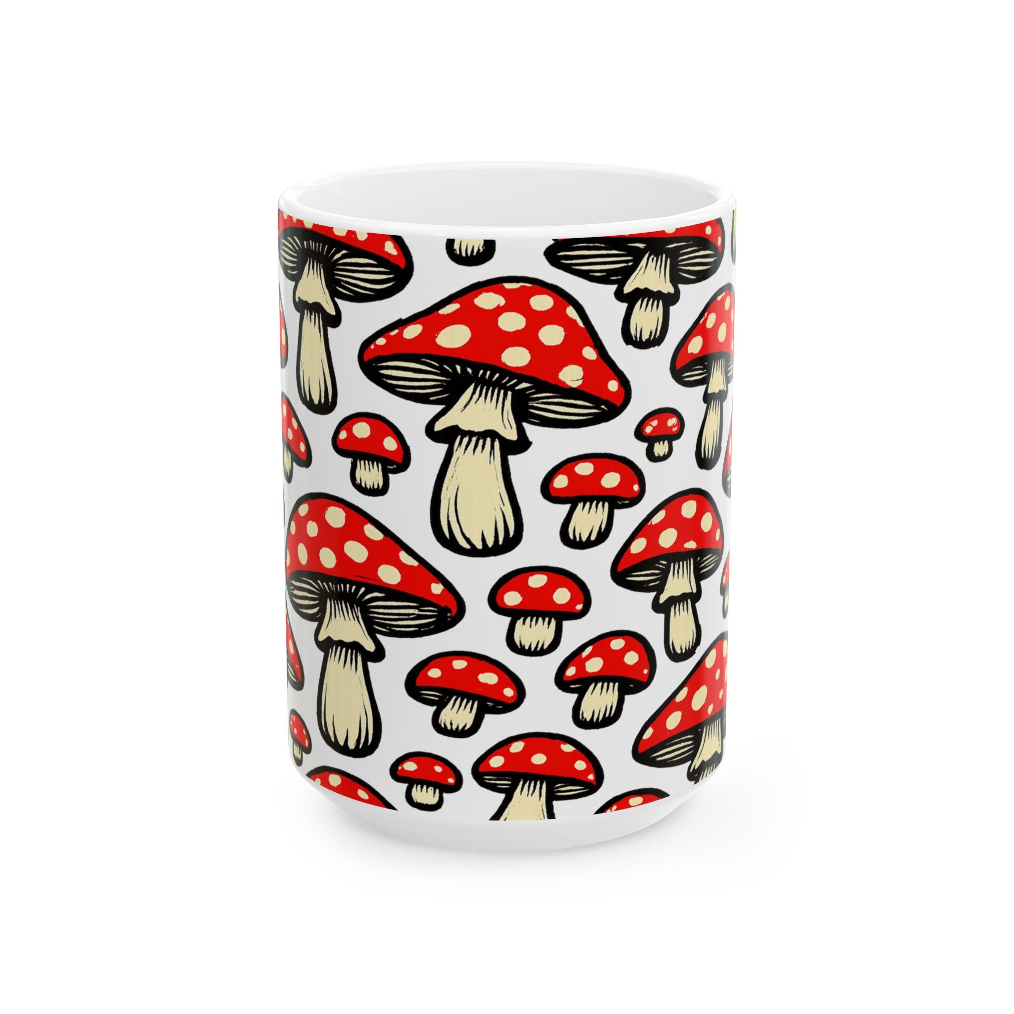 Bold Fairy Tale Mushrooms Pattern Coffee Mug | Mushrooms Lover Gift | Ceramic Mug