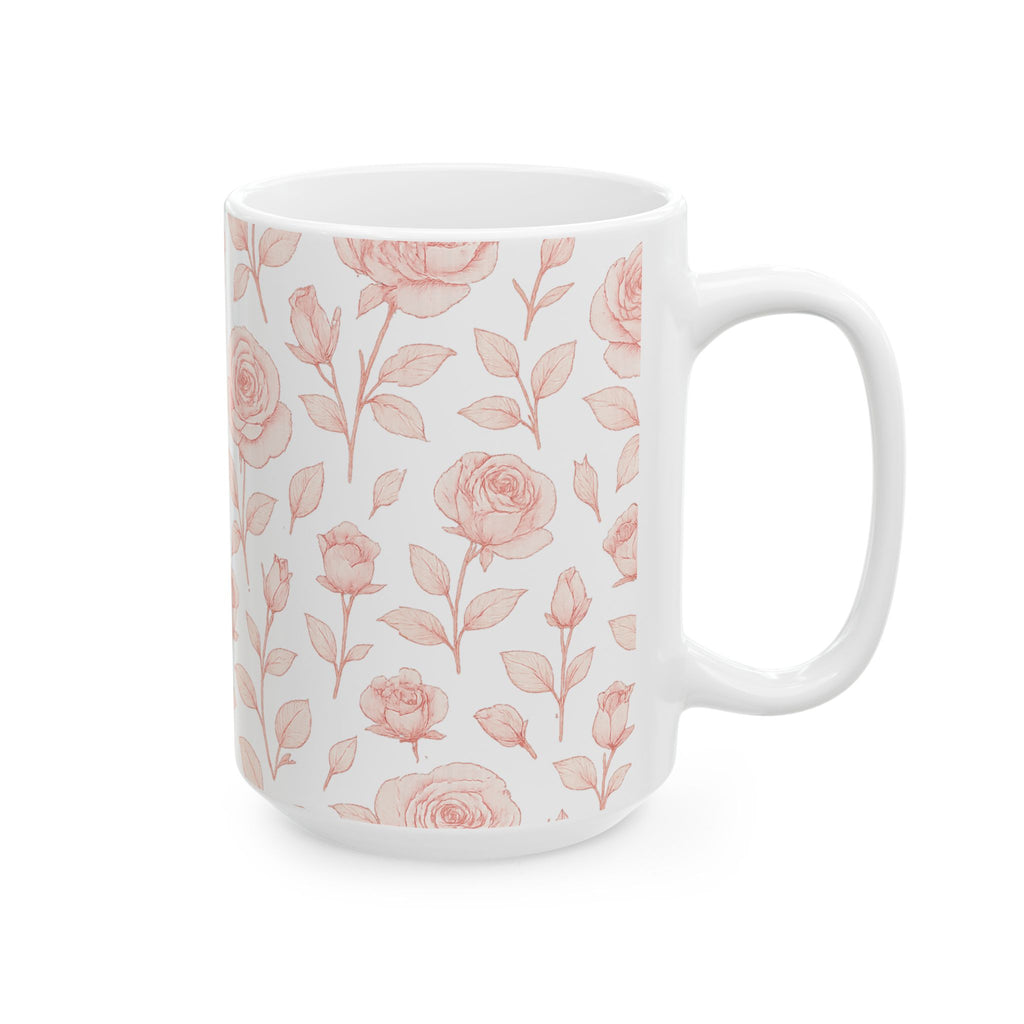 Delicate Pink Rose Garden Full Wrap Coffee Mug | Flowers Gift | Ceramic Mug