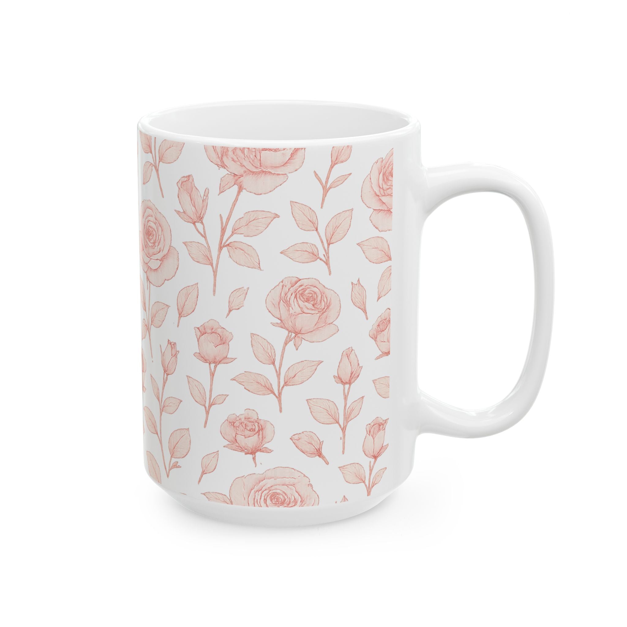 Delicate Pink Rose Garden Full Wrap Coffee Mug | Flowers Gift | Ceramic Mug