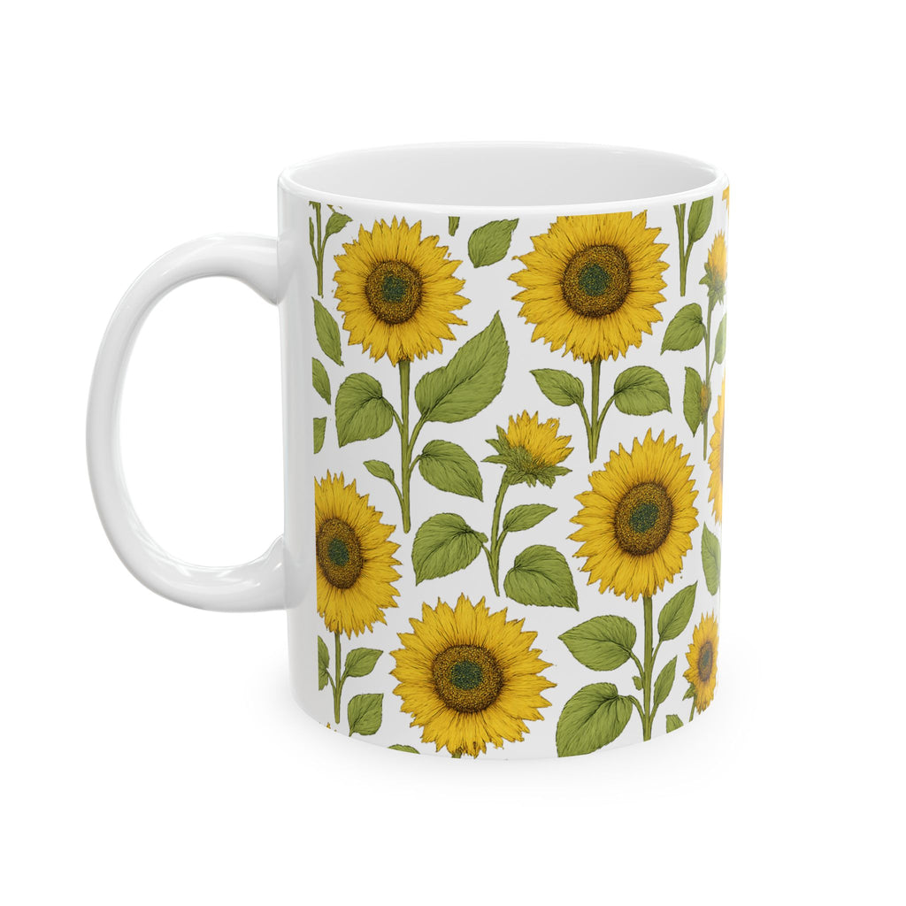 Botanical Sunflower Field Full Wrap Coffee Mug | Flowers Gift | Ceramic Mug