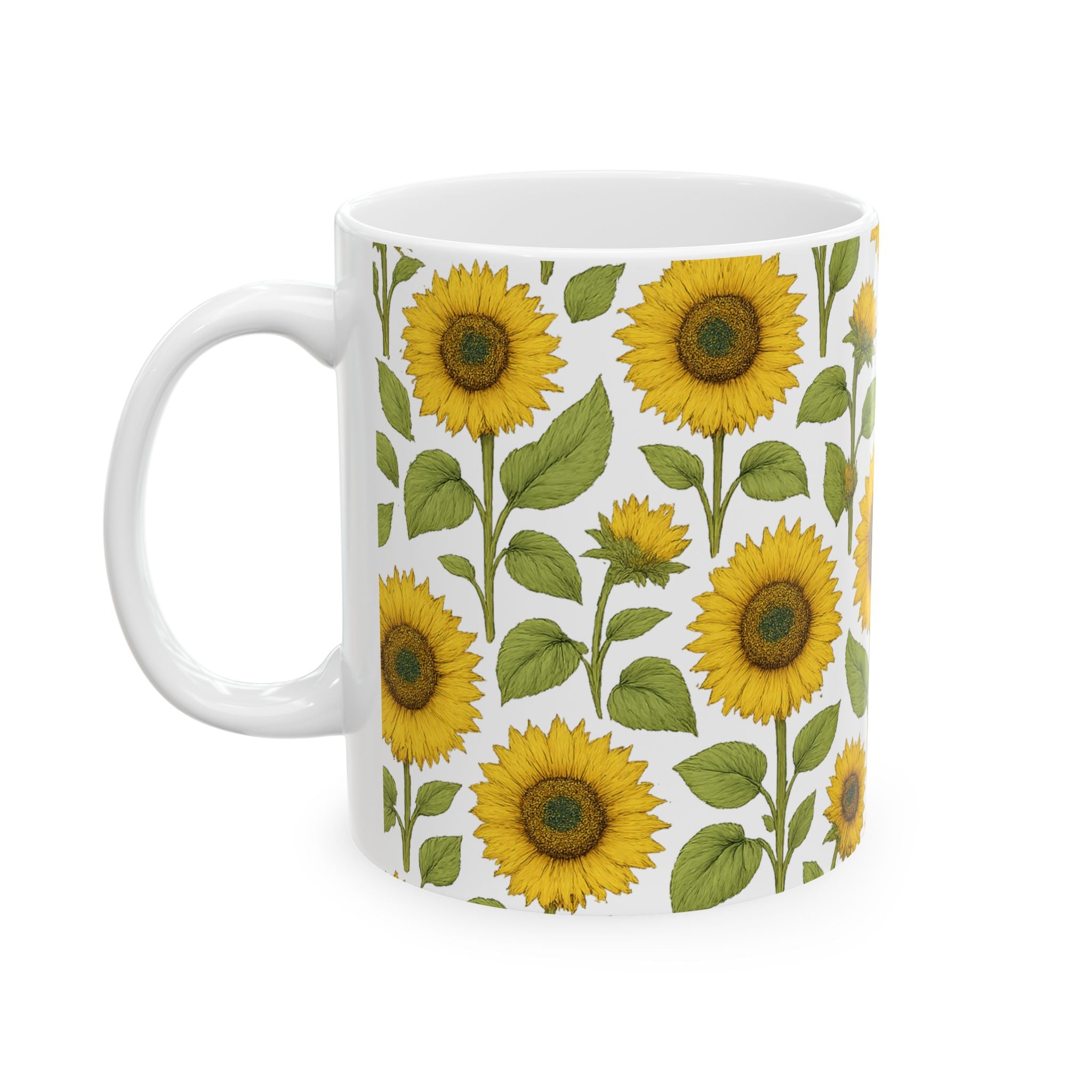 Botanical Sunflower Field Full Wrap Coffee Mug | Flowers Gift | Ceramic Mug