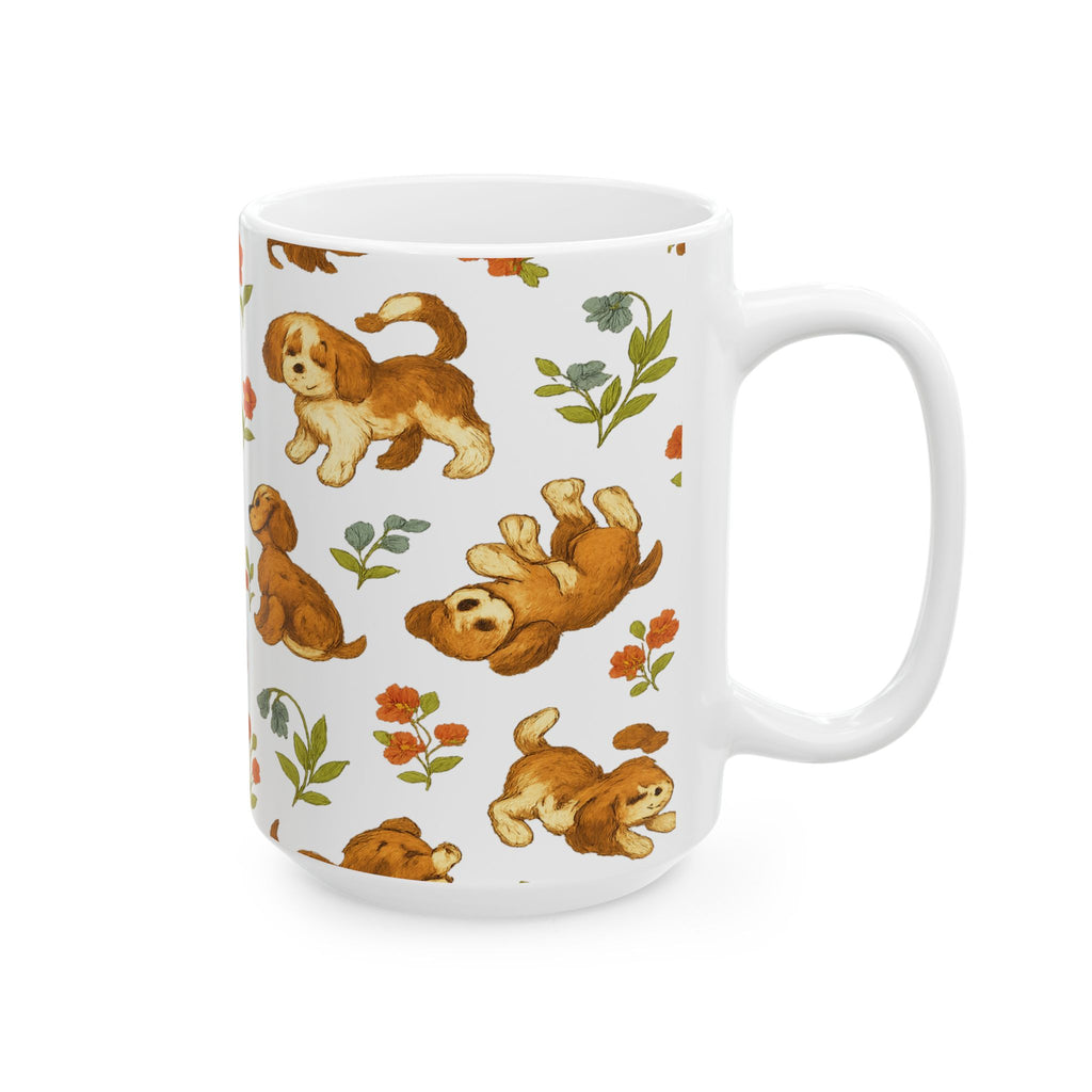 Vintage Playful Puppies Full Wrap Coffee Mug | Dogs Gift | Ceramic Mug