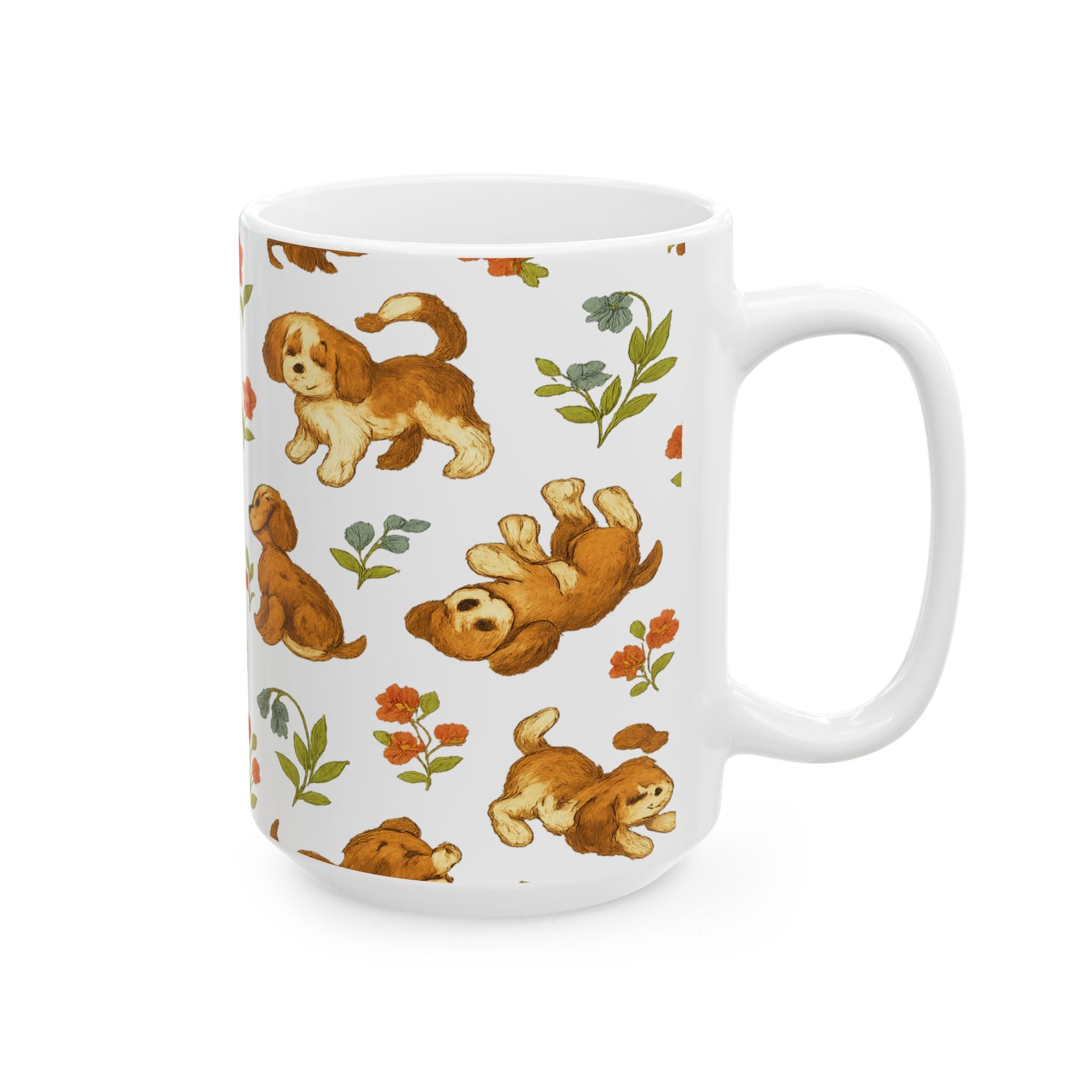 Vintage Playful Puppies Full Wrap Coffee Mug | Dogs Gift | Ceramic Mug