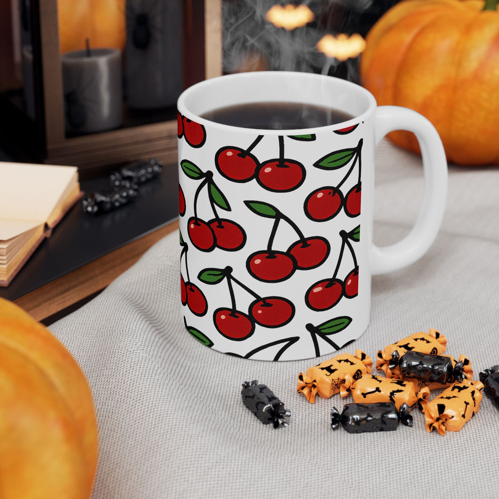Bold Cherries Pattern Coffee Mug | Fruit Lover Gift | Ceramic Mug