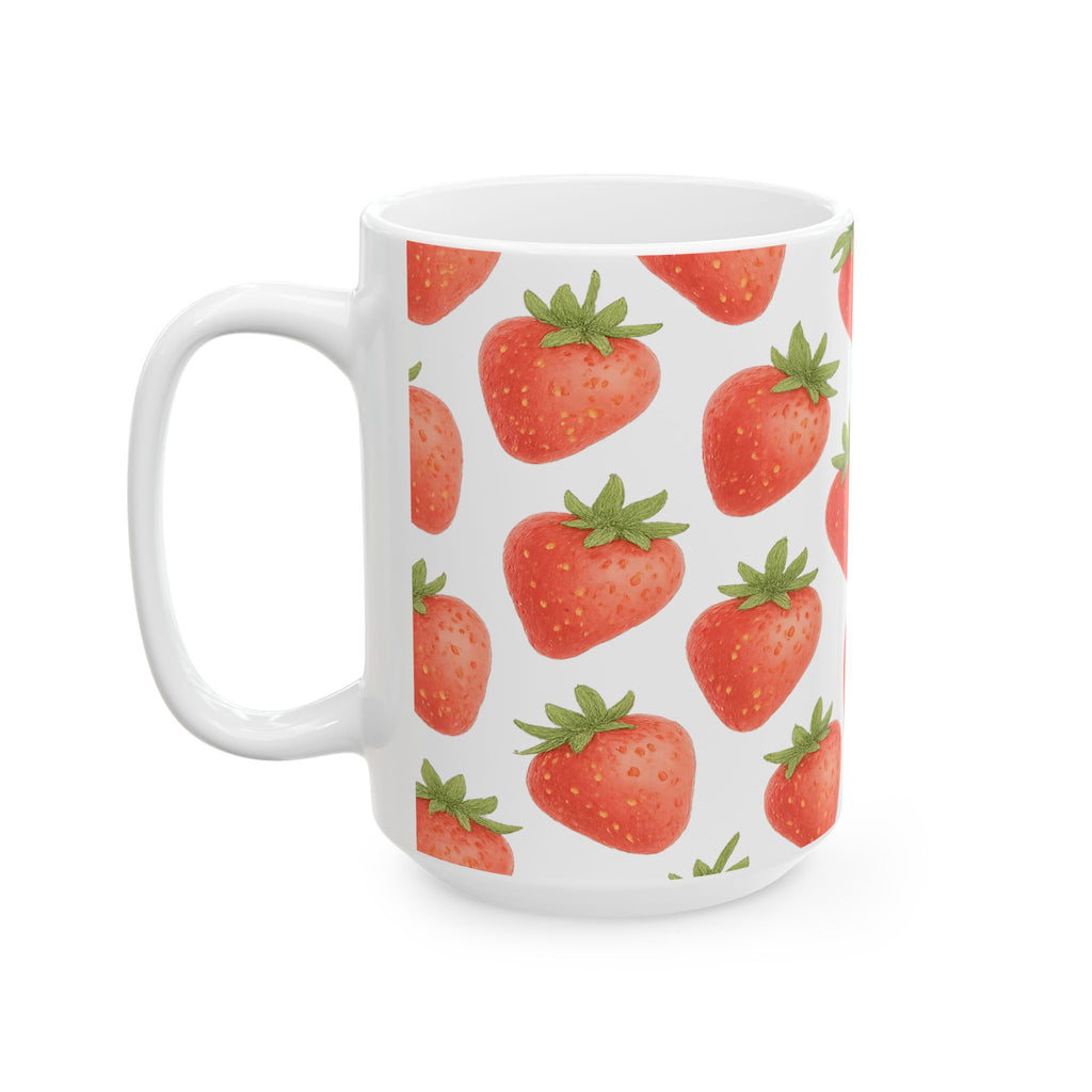Watercolor Strawberries Pattern Coffee Mug | Fruit Lover Gift | Ceramic Mug