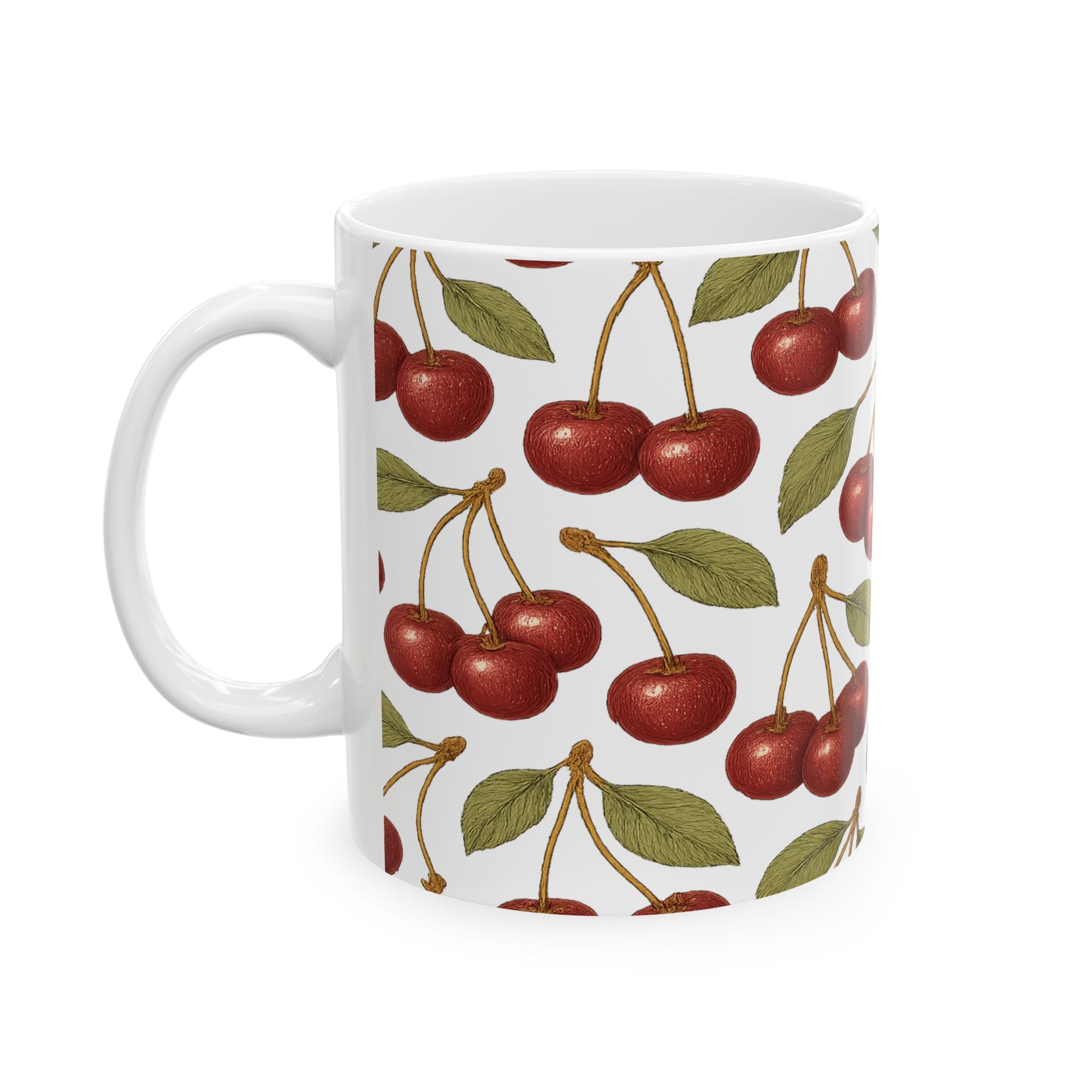 Botanical Cherries Pattern Coffee Mug | Fruit Lover Gift | Ceramic Mug