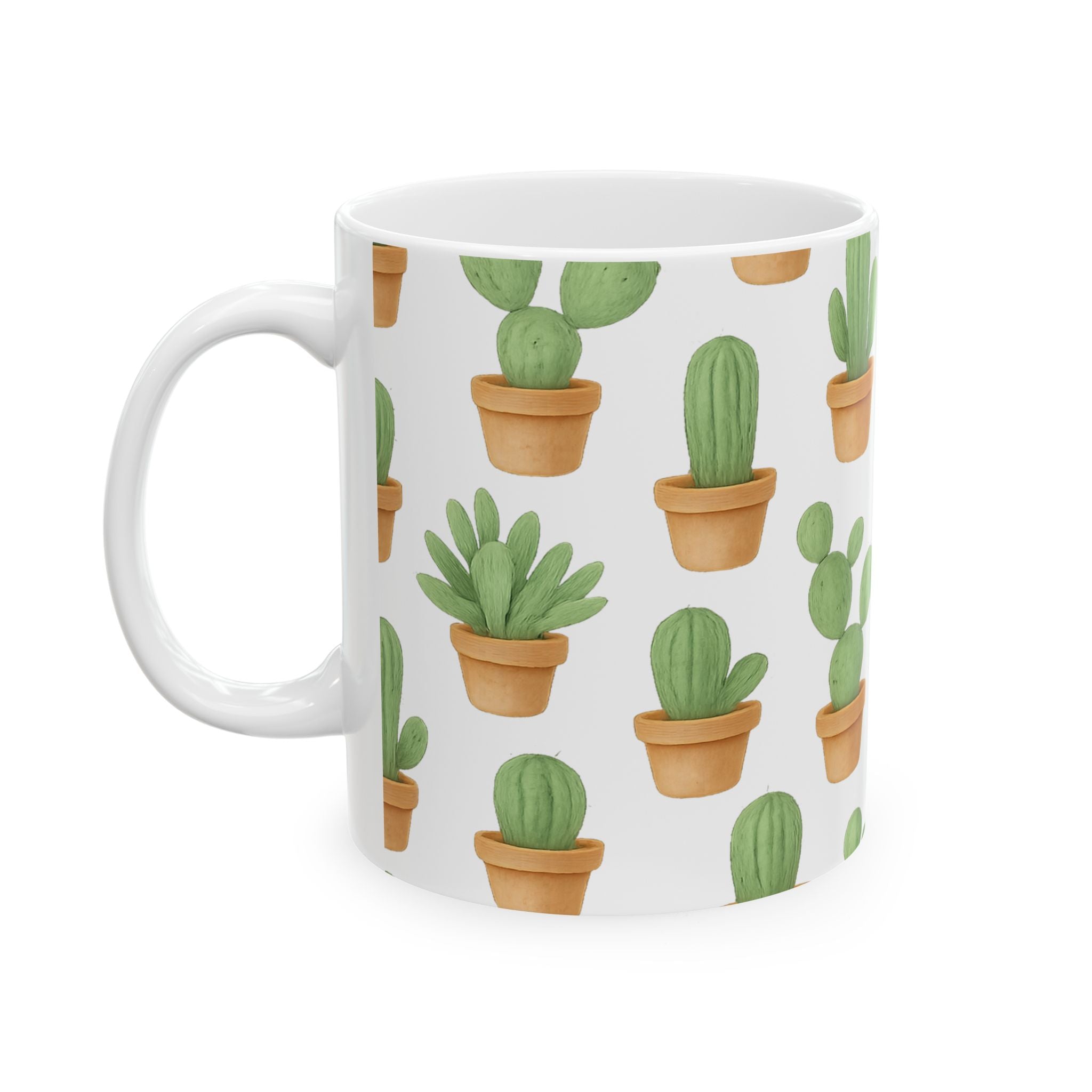 Watercolor Tiny Potted Cactus Full Wrap Coffee Mug | Cactus Gift | Ceramic Mug