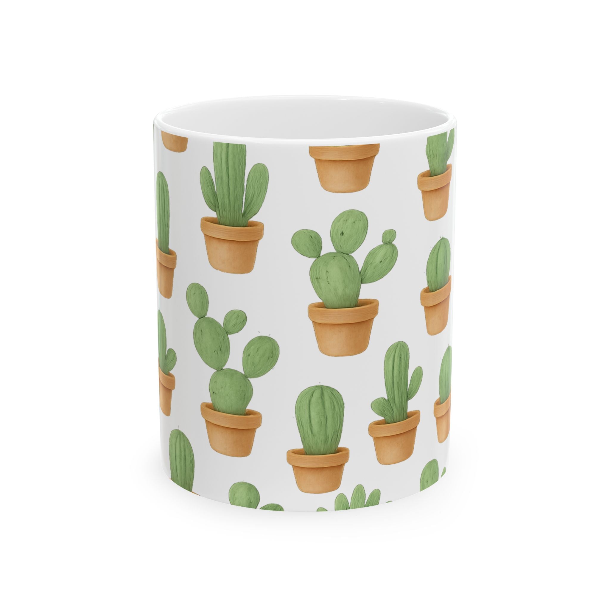 Watercolor Tiny Potted Cactus Full Wrap Coffee Mug | Cactus Gift | Ceramic Mug