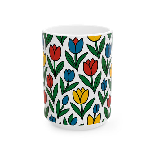 Bold Tulip Garden Full Wrap Coffee Mug | Flowers Gift | Ceramic Mug