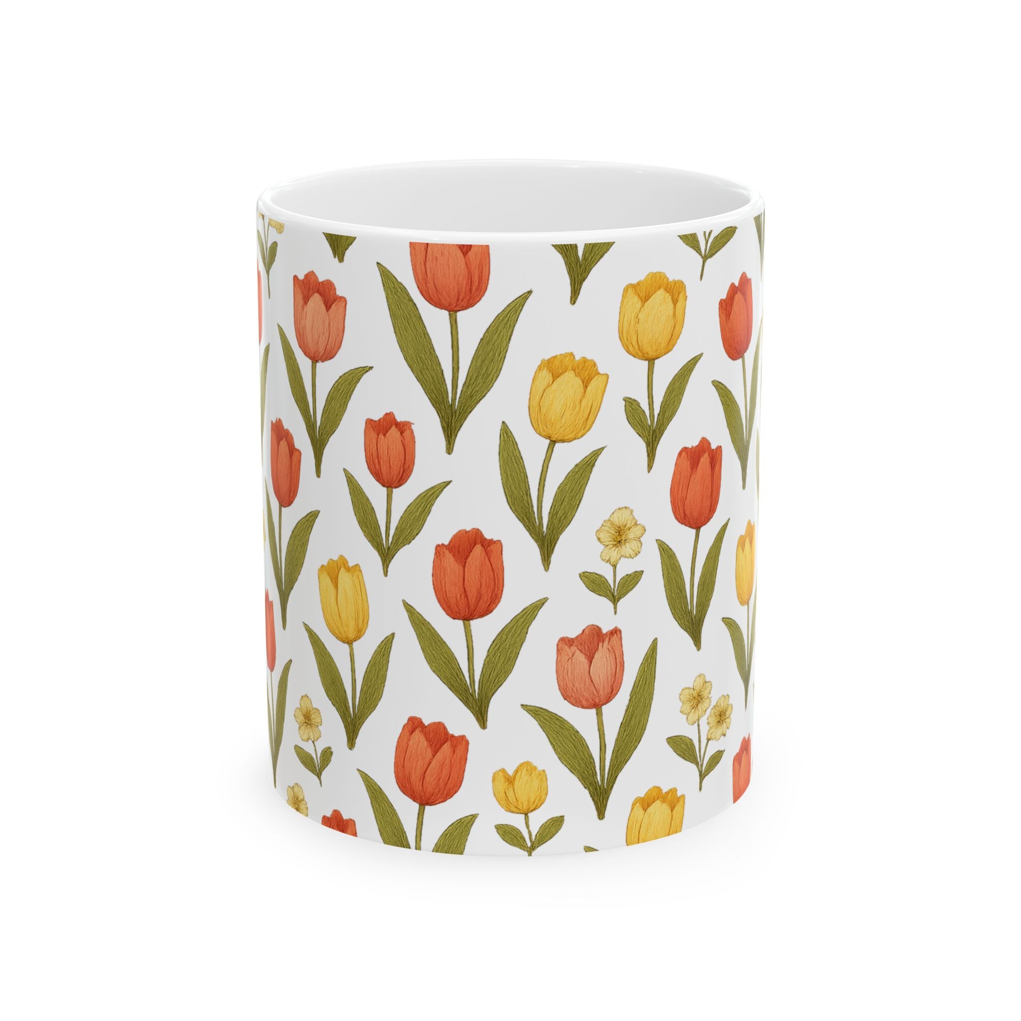 Vintage Tulip Garden Full Wrap Coffee Mug | Flowers Gift | Ceramic Mug