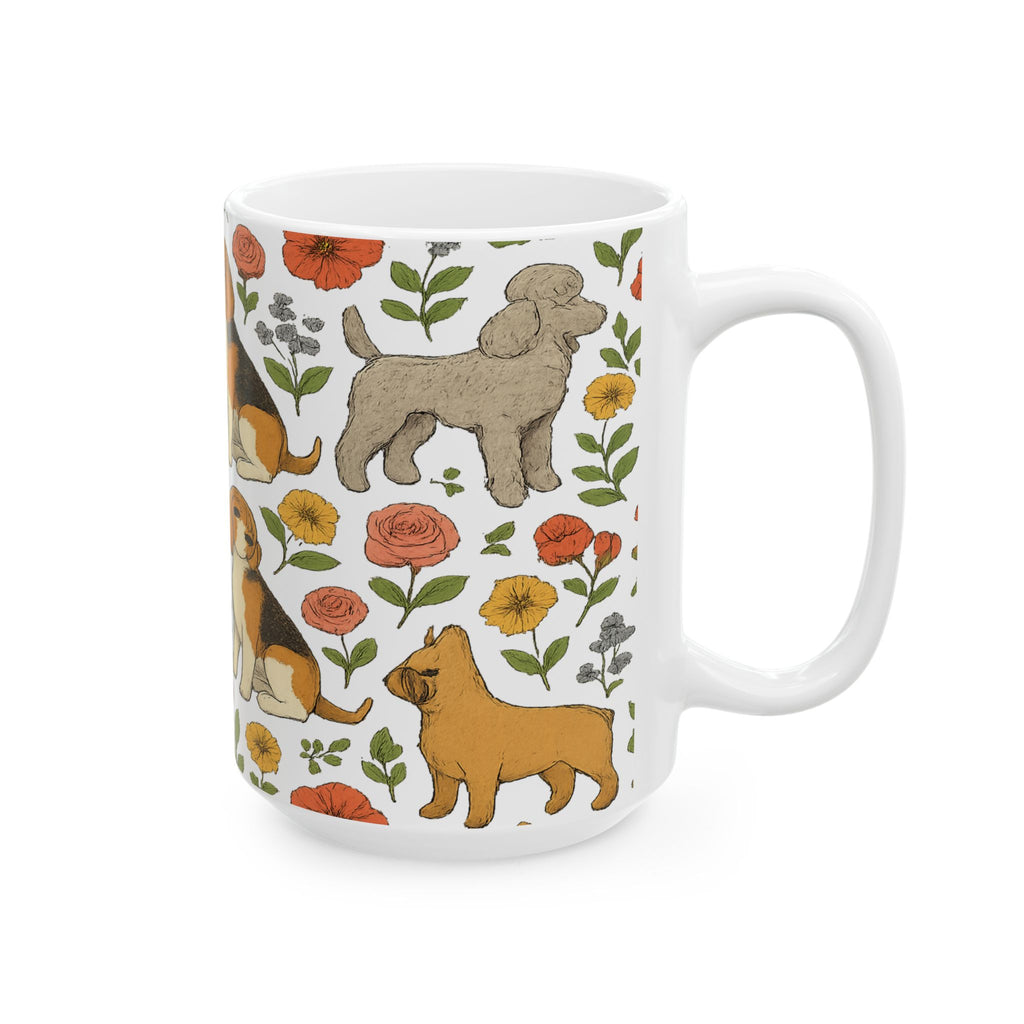 Botanical Dogs And Flowers Full Wrap Coffee Mug | Dogs Gift | Ceramic Mug