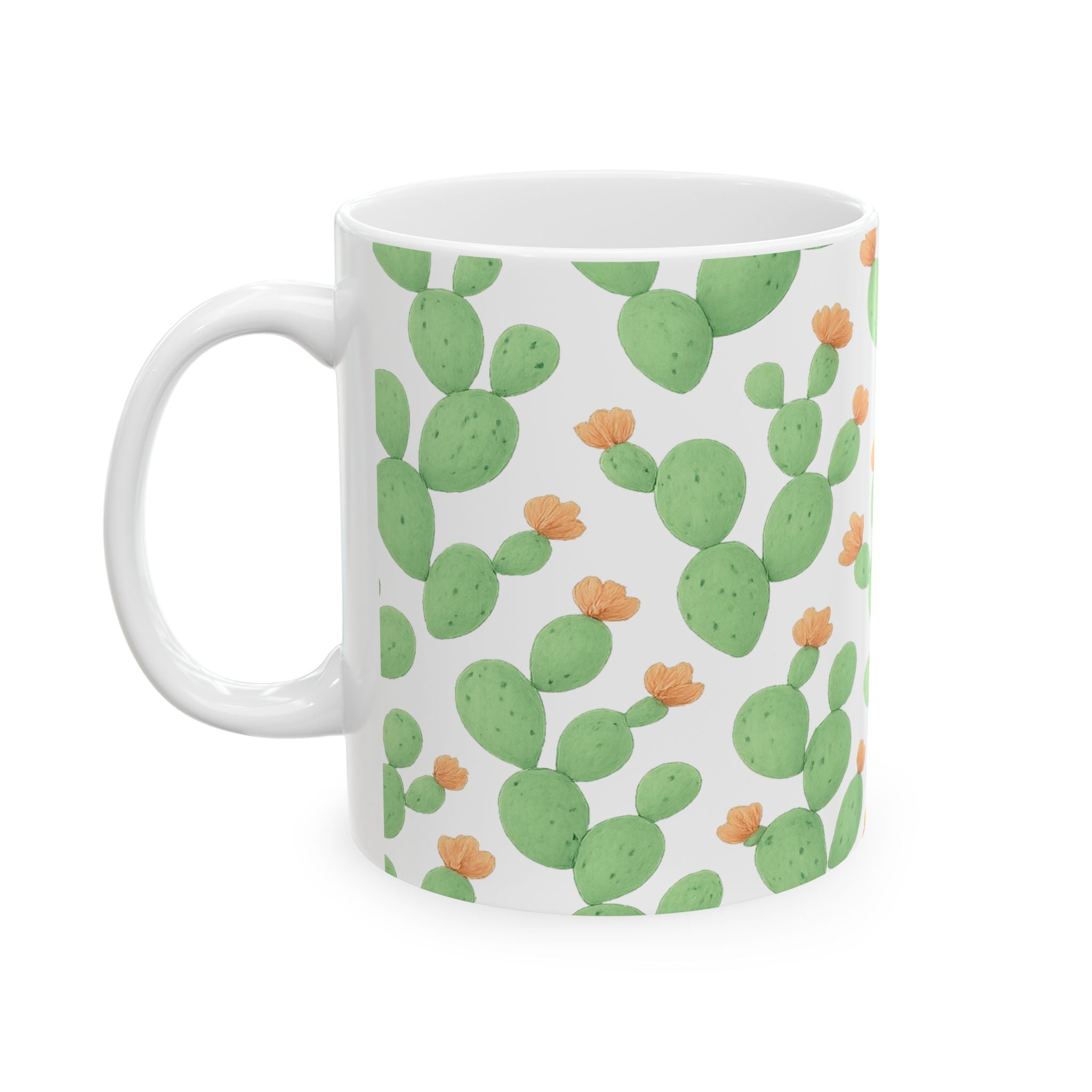 Watercolor Prickly Pear Cactus Full Wrap Coffee Mug | Cactus Gift | Ceramic Mug