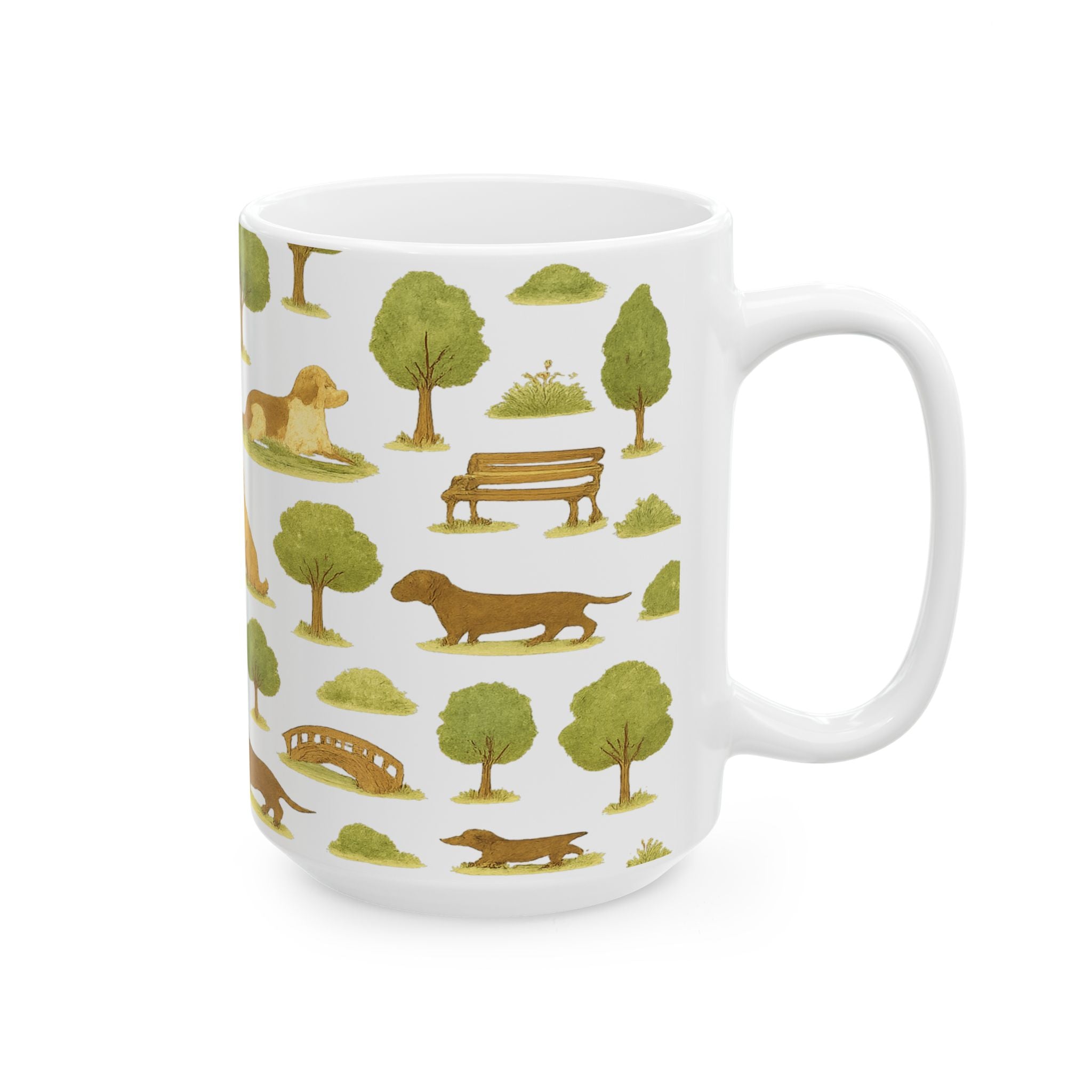 Vintage Dogs At Park Full Wrap Coffee Mug | Dogs Gift | Ceramic Mug
