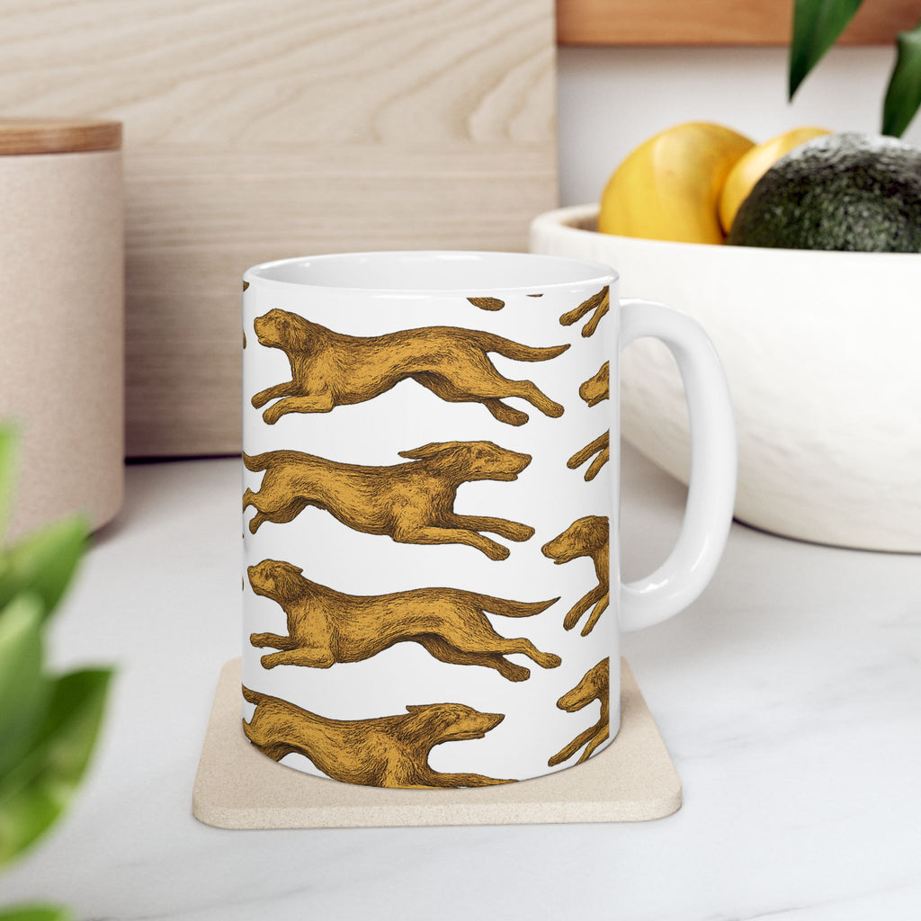 Vintage Running Dogs Full Wrap Coffee Mug | Dogs Gift | Ceramic Mug