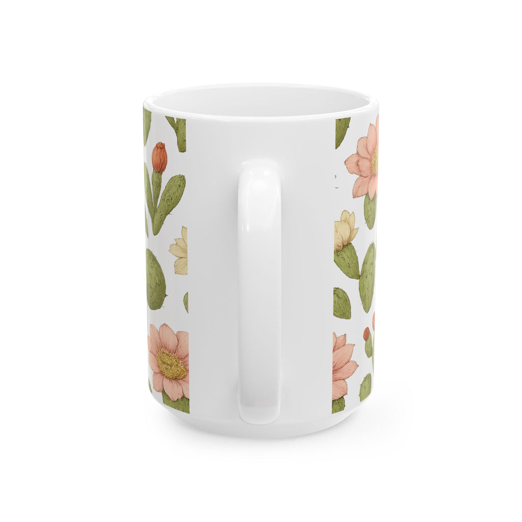 Botanical Blooming Cactus Flowers Full Wrap Coffee Mug | Cactus Gift | Ceramic Mug