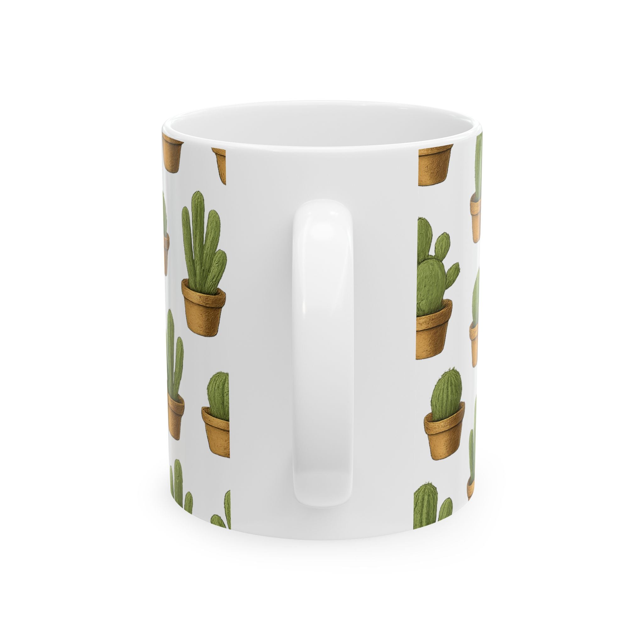 Botanical Tiny Potted Cactus Full Wrap Coffee Mug | Cactus Gift | Ceramic Mug