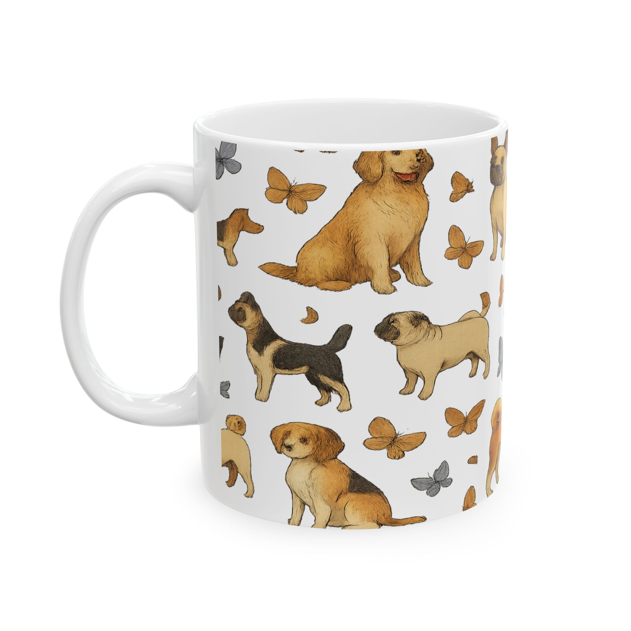 Botanical Dogs And Butterflies Full Wrap Coffee Mug | Dogs Gift | Ceramic Mug