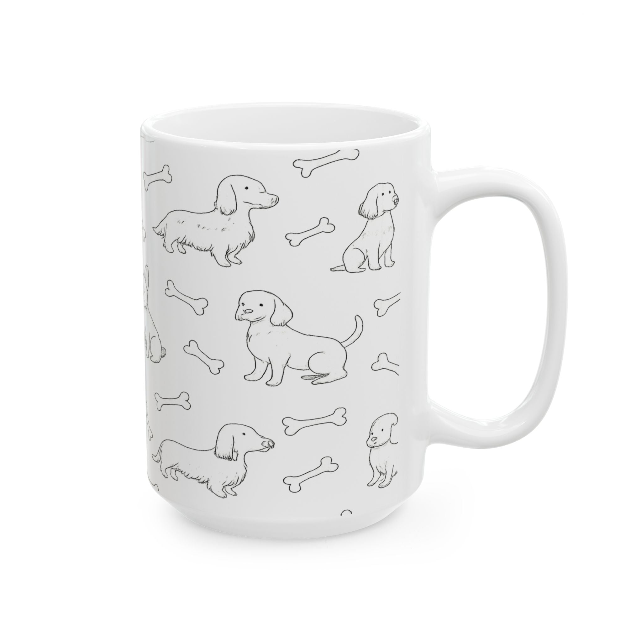 Delicate Dogs With Bones Full Wrap Coffee Mug | Dogs Gift | Ceramic Mug