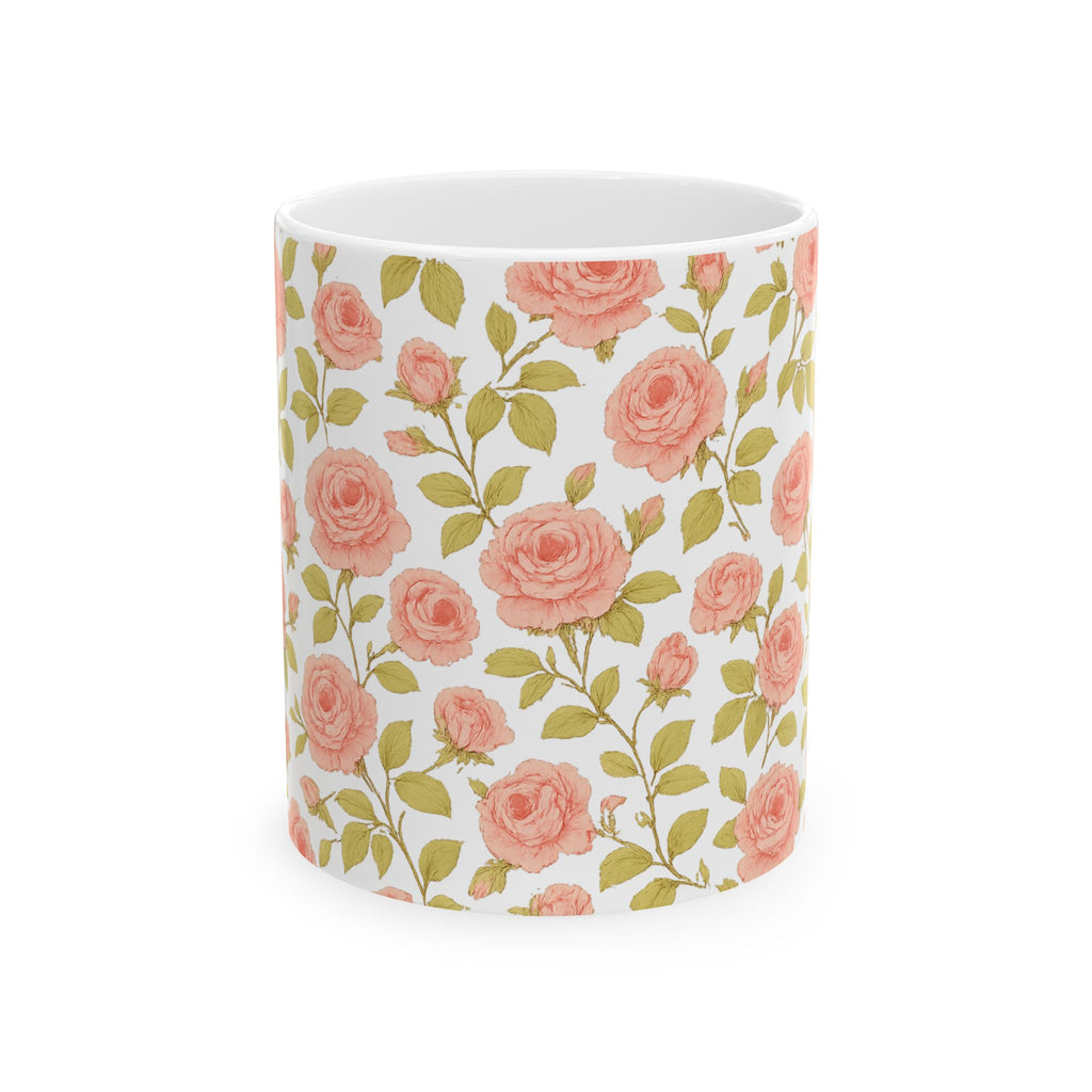 Vintage Pink Rose Garden Full Wrap Coffee Mug | Flowers Gift | Ceramic Mug