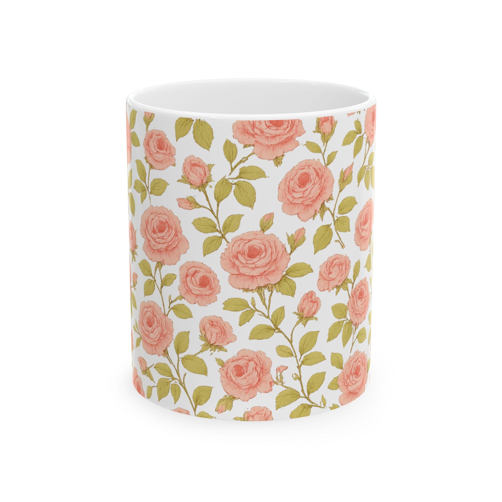 Vintage Pink Rose Garden Full Wrap Coffee Mug | Flowers Gift | Ceramic Mug