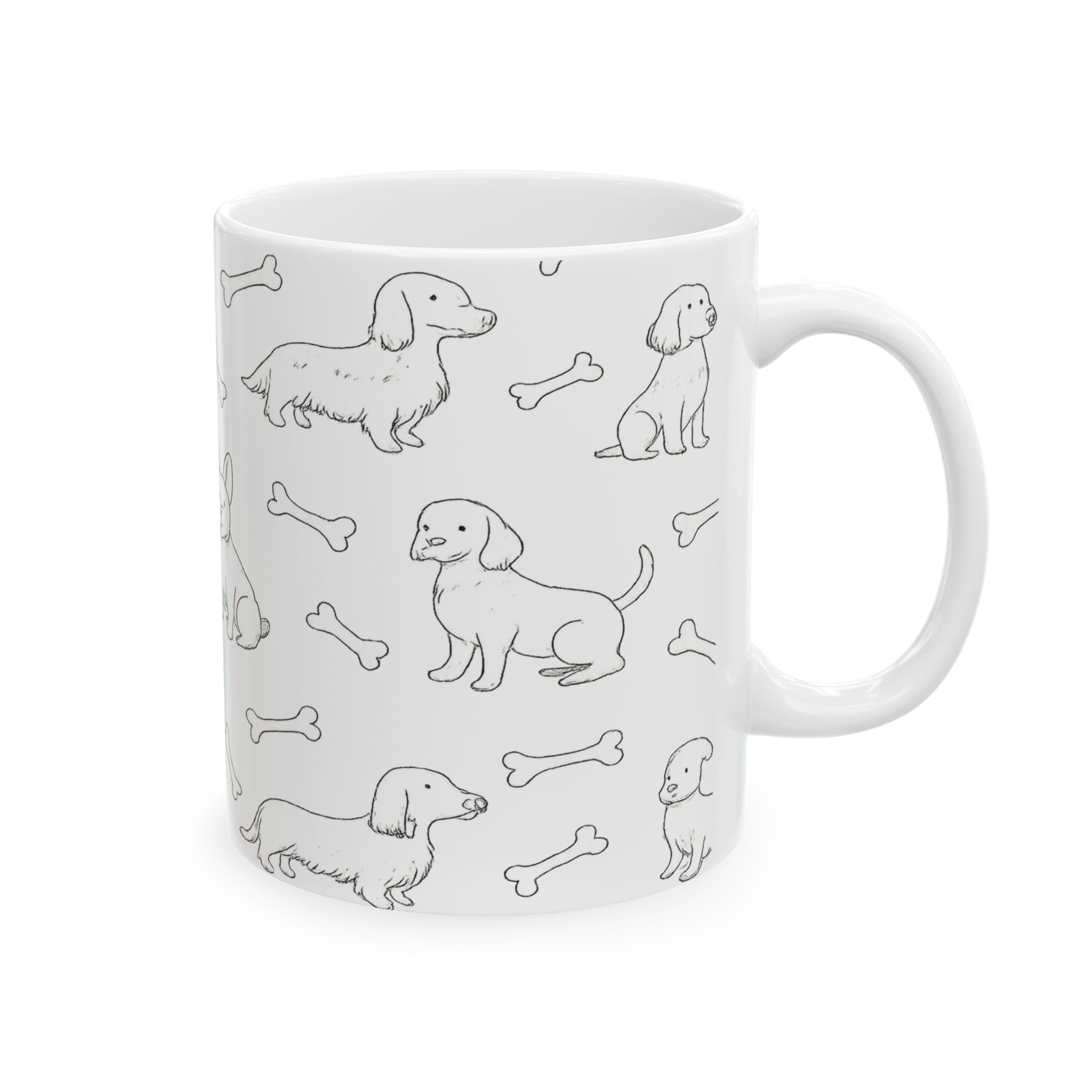 Delicate Dogs With Bones Full Wrap Coffee Mug | Dogs Gift | Ceramic Mug
