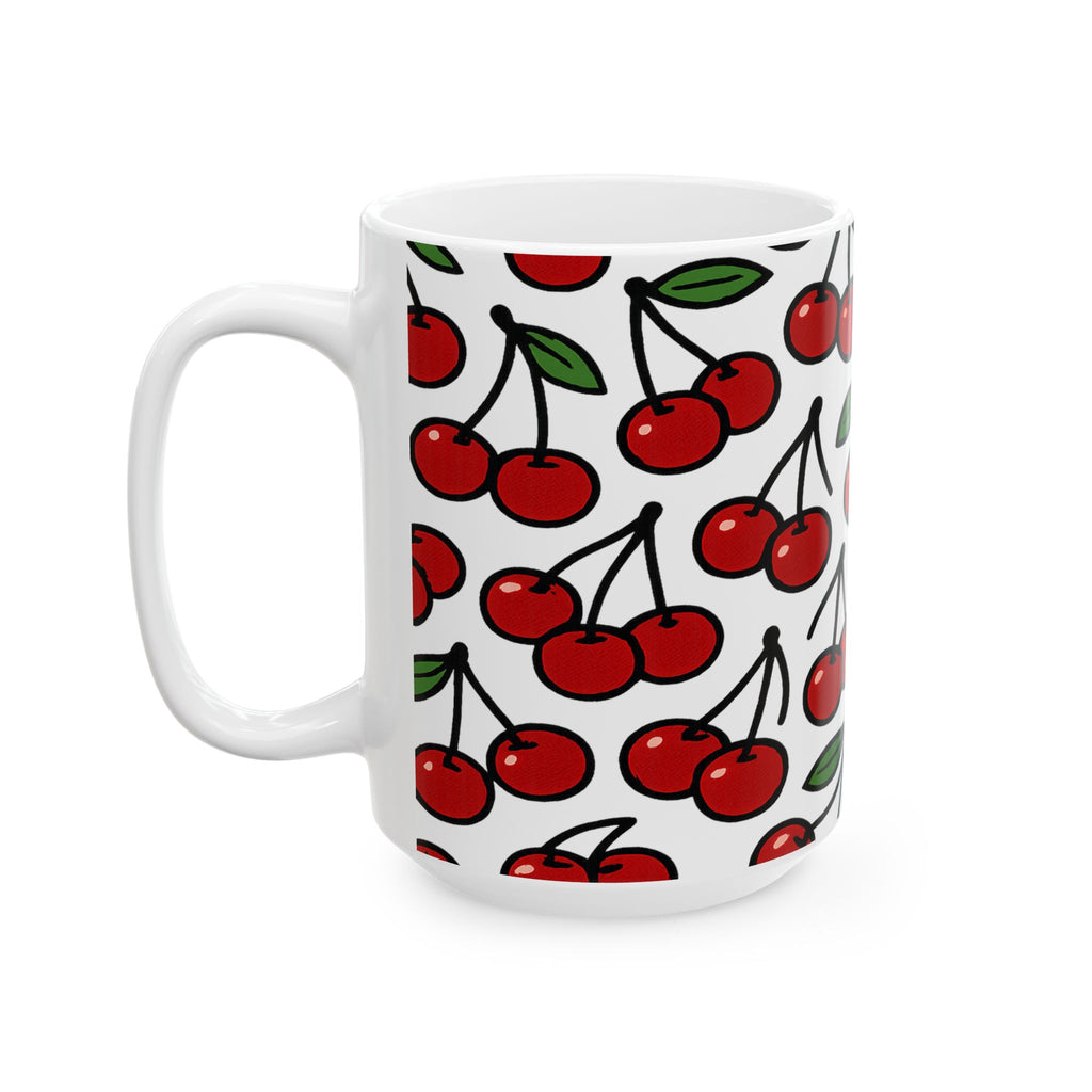Bold Cherries Pattern Coffee Mug | Fruit Lover Gift | Ceramic Mug