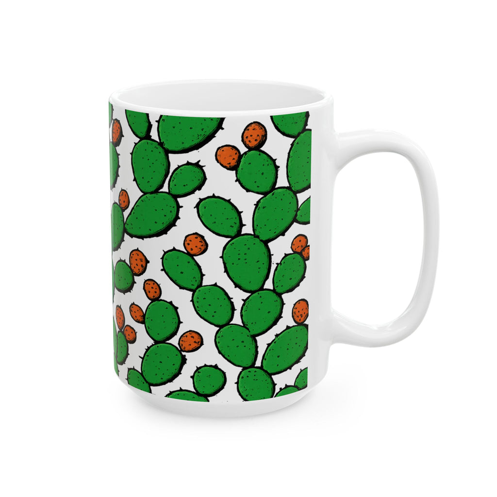 Bold Prickly Pear Cactus Full Wrap Coffee Mug | Cactus Gift | Ceramic Mug