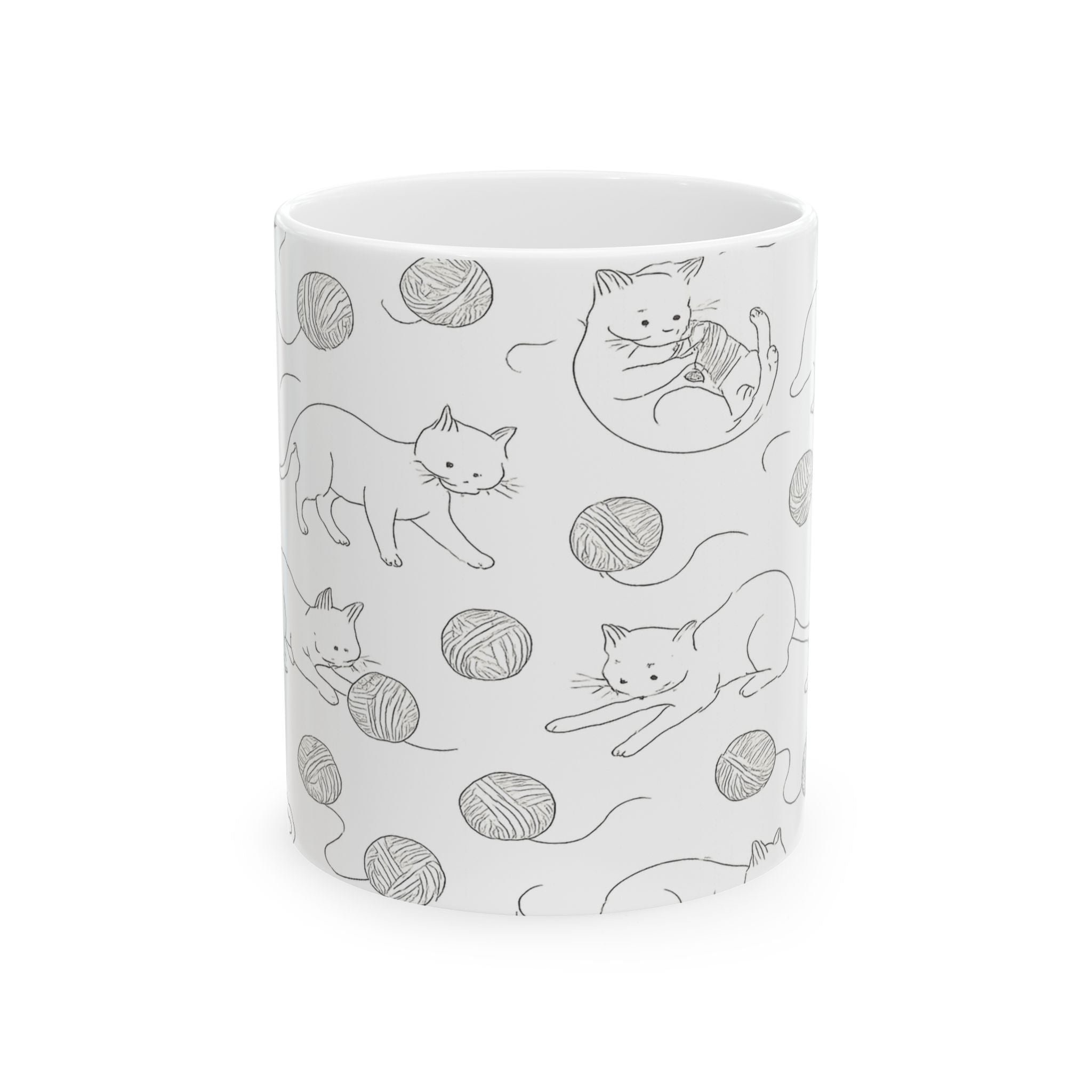 Delicate Cats With Yarn Full Wrap Coffee Mug | Cats Gift | Ceramic Mug