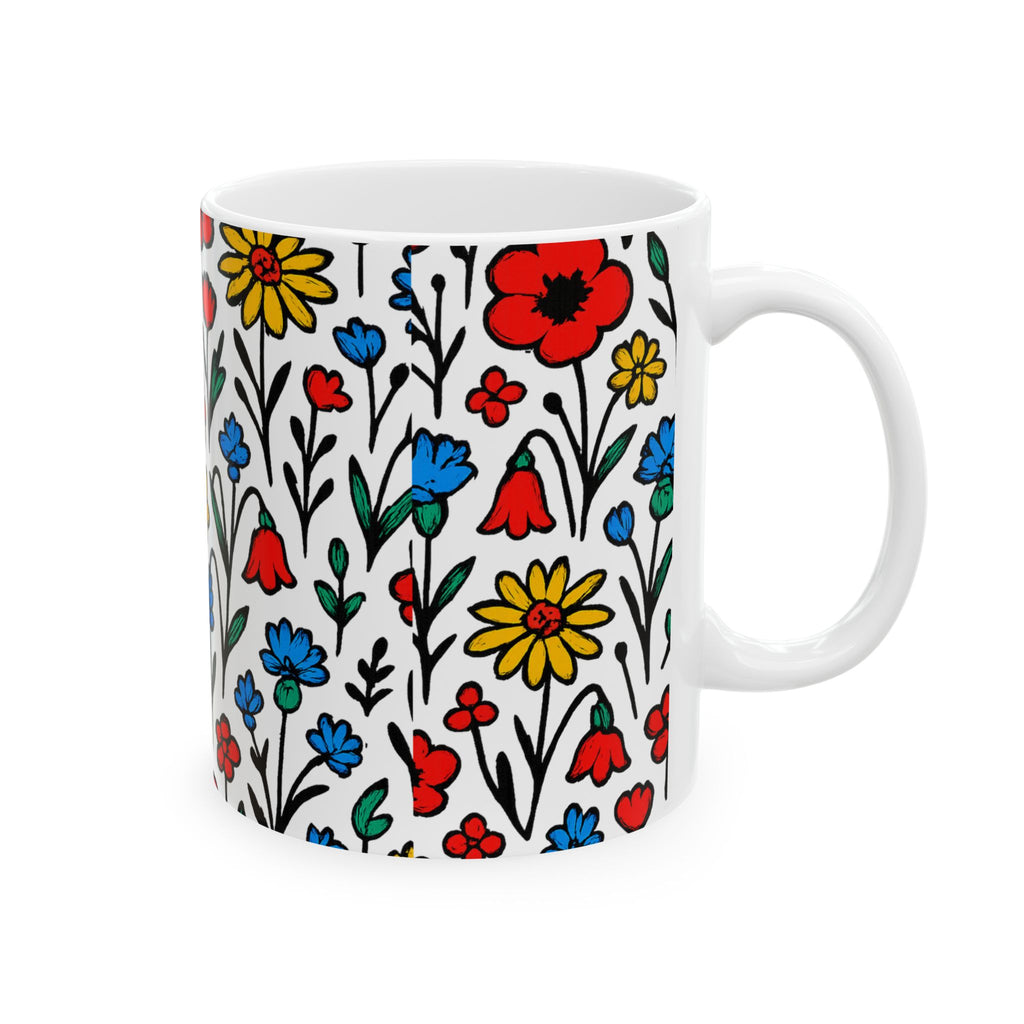Bold Wildflower Meadow Full Wrap Coffee Mug | Flowers Gift | Ceramic Mug