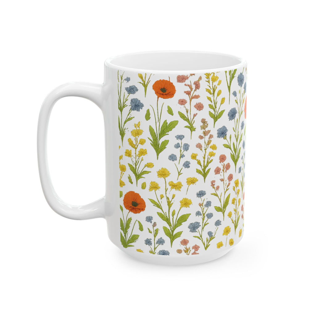 Botanical Wildflower Meadow Full Wrap Coffee Mug | Flowers Gift | Ceramic Mug