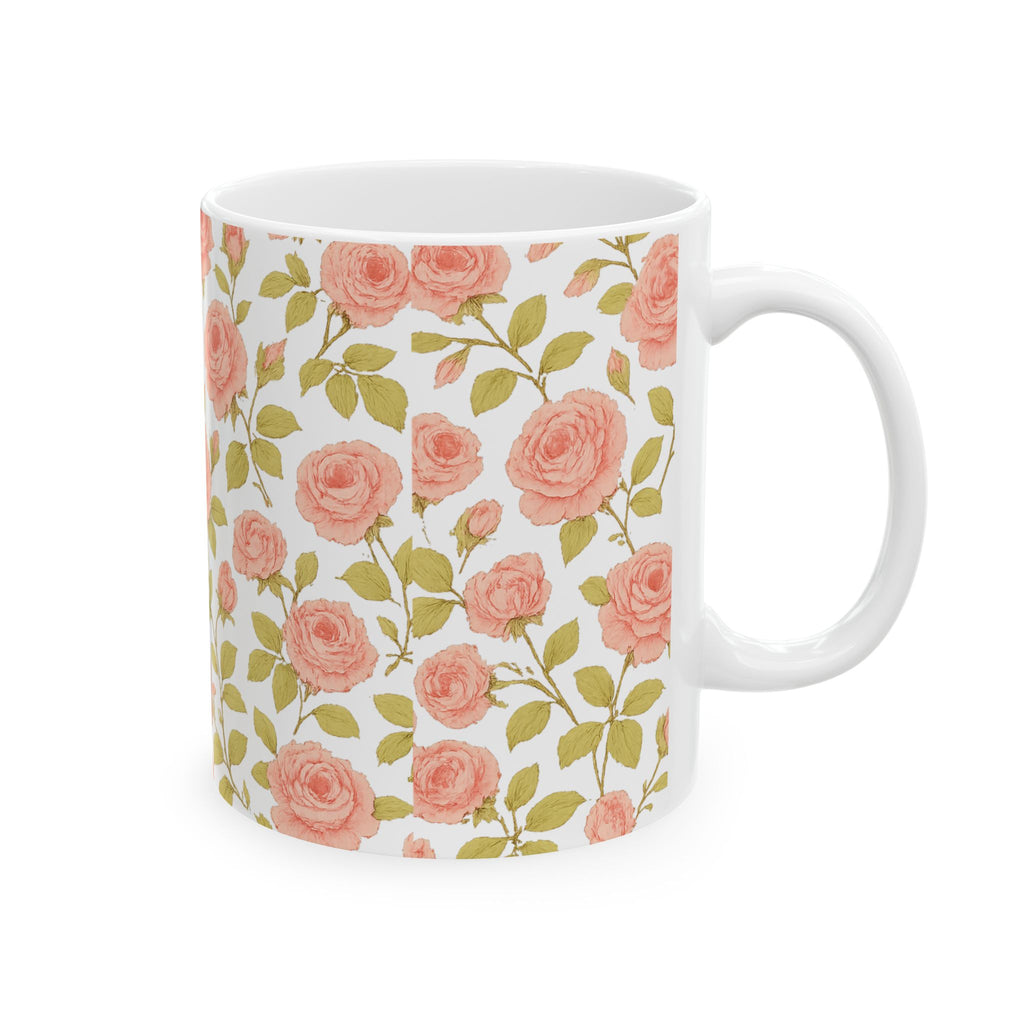 Vintage Pink Rose Garden Full Wrap Coffee Mug | Flowers Gift | Ceramic Mug