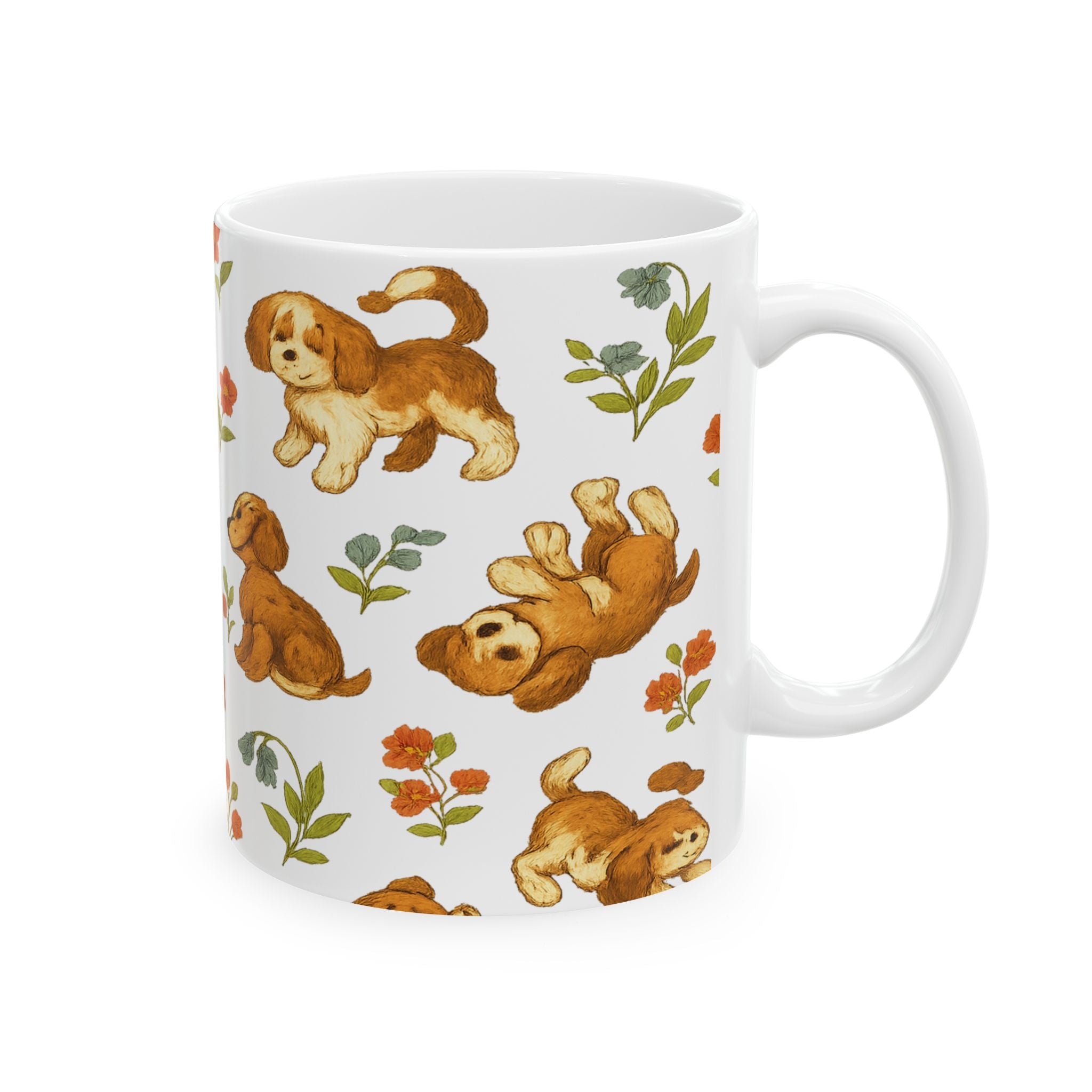 Vintage Playful Puppies Full Wrap Coffee Mug | Dogs Gift | Ceramic Mug