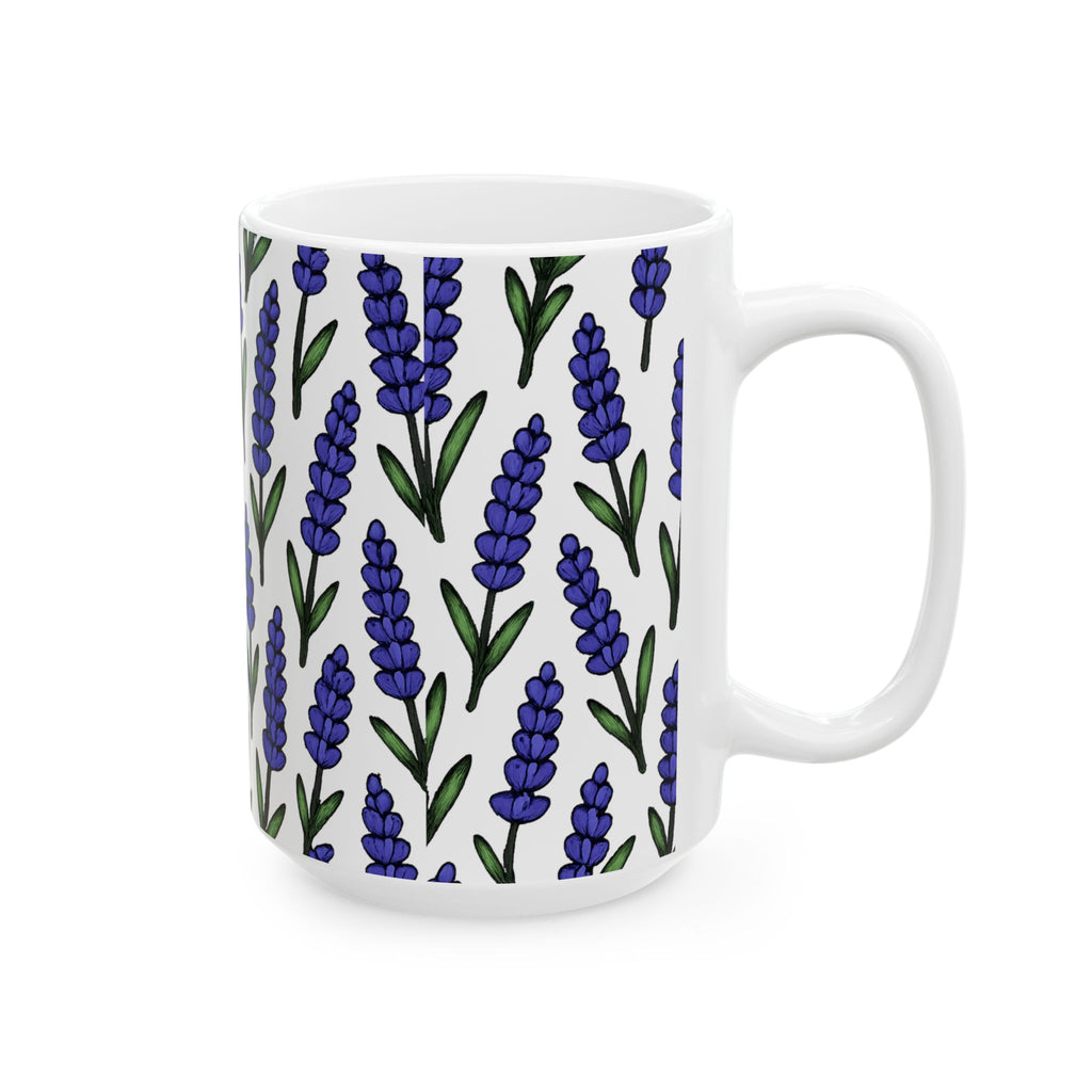 Bold Lavender Sprigs Full Wrap Coffee Mug | Flowers Gift | Ceramic Mug