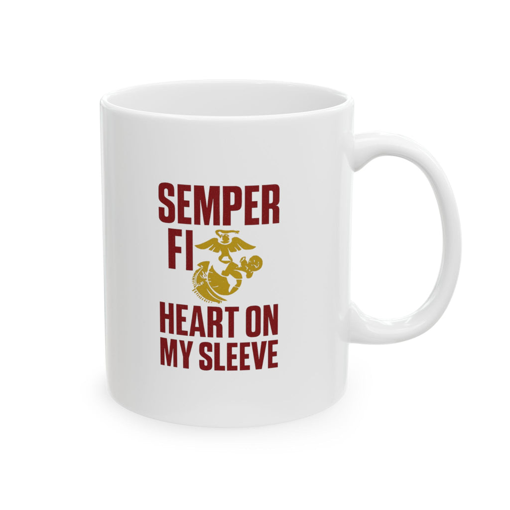 Marine Mom Semper Fi Heart On My Sleeve Coffee Mug | Gift for Mom | Ceramic Mug