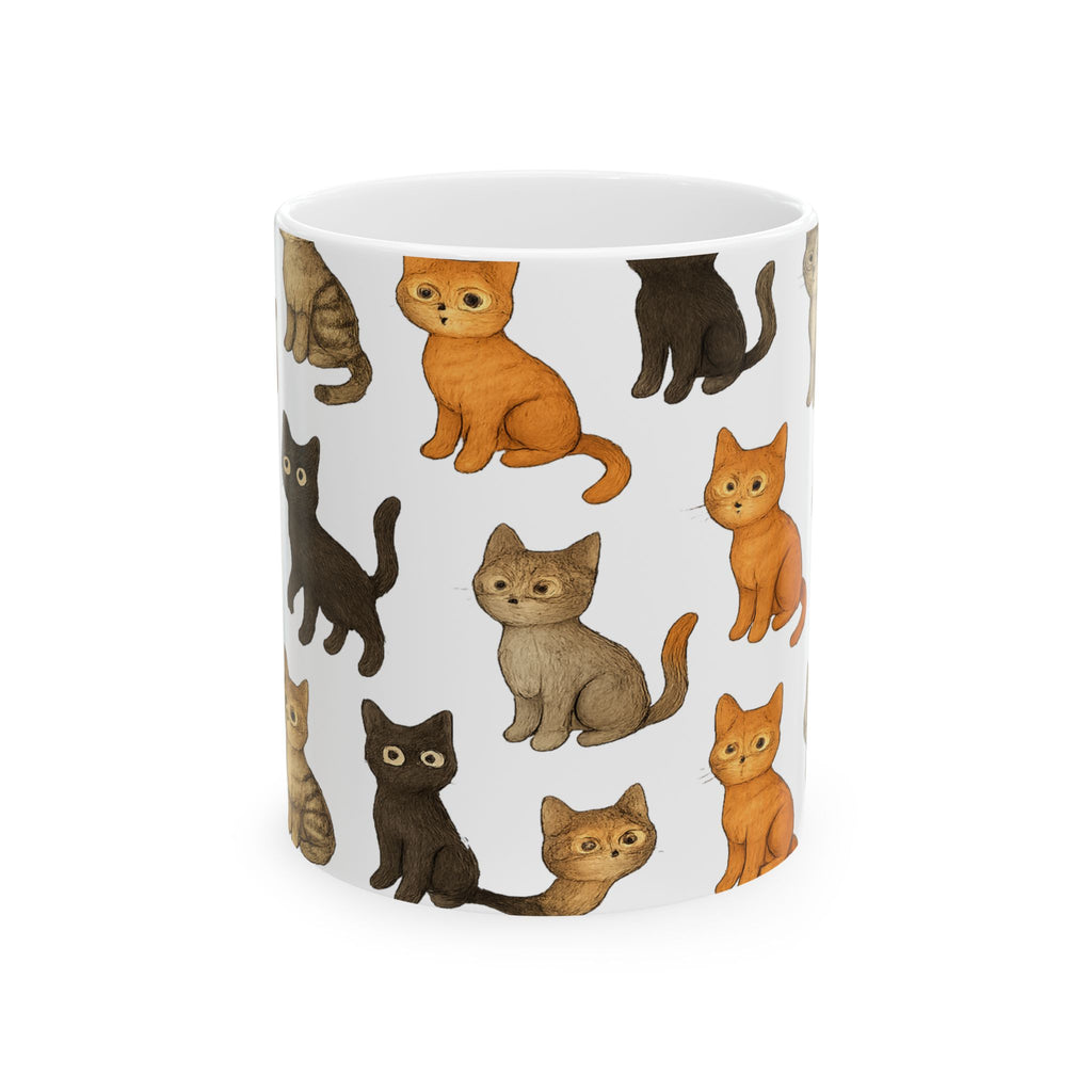 Botanical Curious Cats Full Wrap Coffee Mug | Cats Gift | Ceramic Mug