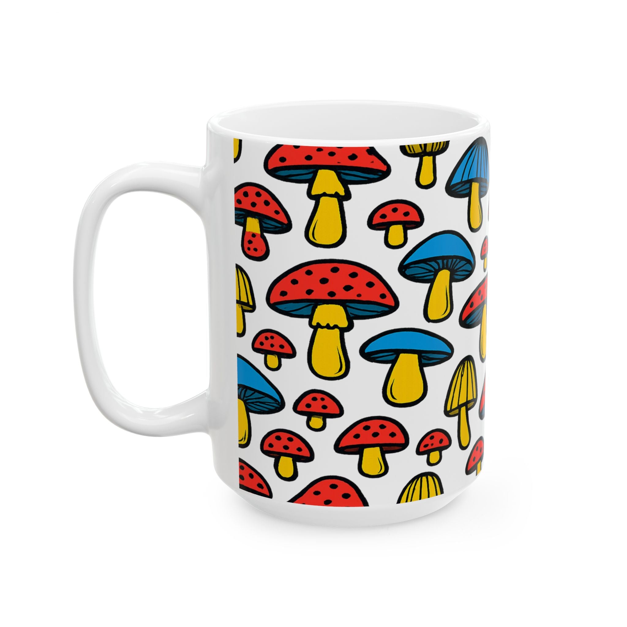 Bold Colorful Mushrooms Pattern Coffee Mug | Mushrooms Lover Gift | Ceramic Mug